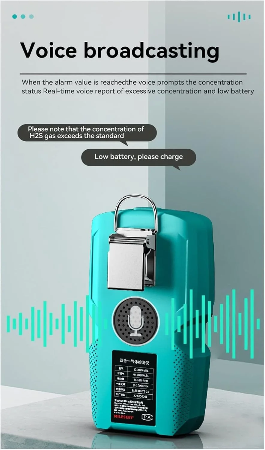 سنسور تشخیص نشت گاز چندگانه JHQWIDD مدل MG10، آشکارساز گاز چند منظوره 4 در 1 H2S/CO/O2/CX، دارای آلارم لرزشی، نمایشگر چشمک زن و زنگ هشدار برای ایمنی، با دقت و حساسیت بالا