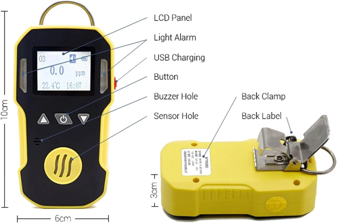 سنسور نشت یاب چندگانه گاز KENONU، قابل حمل، صنعتی، H2/O3/CO/PH3/CO2/H2S/NH3/O2/NO2/NO/EX/CH4، آشکارساز گازهای قابل احتراق، آلارم تشخیص گاز، شارژ USB، دقت و حساسیت بالا (No2-0-20ppm)