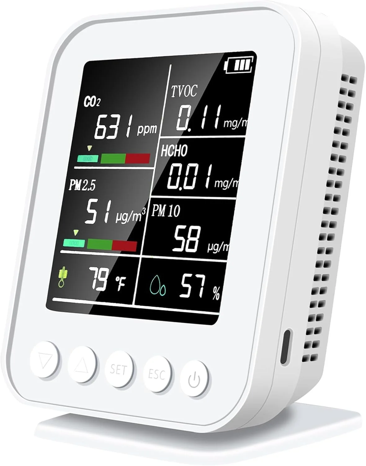دستگاه سنجش کیفیت هوا 7 در 1 KASTWAVE برای استفاده در محیط داخلی - تشخیص PM2.5 و CO2، هشدارهای بی‌درنگ با نمایشگر LED، تازه‌سازی داده 2 ثانیه‌ای، 2 سال ذخیره‌سازی، ایده‌آل برای نظارت بر سلامت در خانه و محل کار