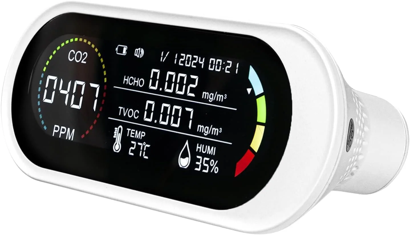 دستگاه سنجش کیفیت هوای KASTWAVE، قابل حمل، CO2، فرمالدئید، دما، رطوبت، با آلارم صوتی و تصویری برای خانه، دفتر و مدرسه، تست لحظه ای، باطری خور