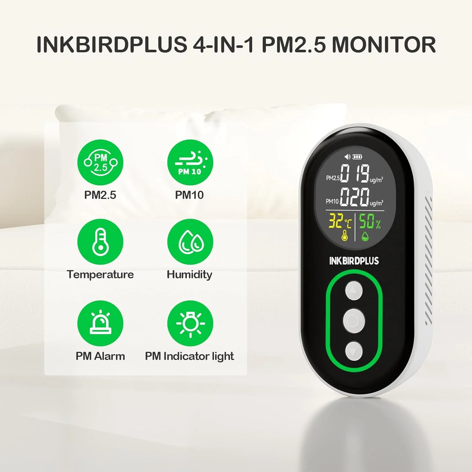 دستگاه سنجش کیفیت هوای داخل ساختمان INKBIRDPLUS PM2.5، ردیاب قابل حمل PM2.5 PM10 و دما و رطوبت، با هشدار دوگانه صوتی و نوری، نشانگر PM2.5 PM10، مناسب برای خانه، دفتر، مدرسه دستگاه سنجش کیفیت هوای داخل ساختمان INKBIRDPLUS PM2.5، ردیاب قابل حمل PM2.5 PM10 و دما و رطوبت، با هشدار دوگانه صوتی و نوری، نشانگر PM2.5 PM10، مناسب برای خانه، دفتر، مدرسه