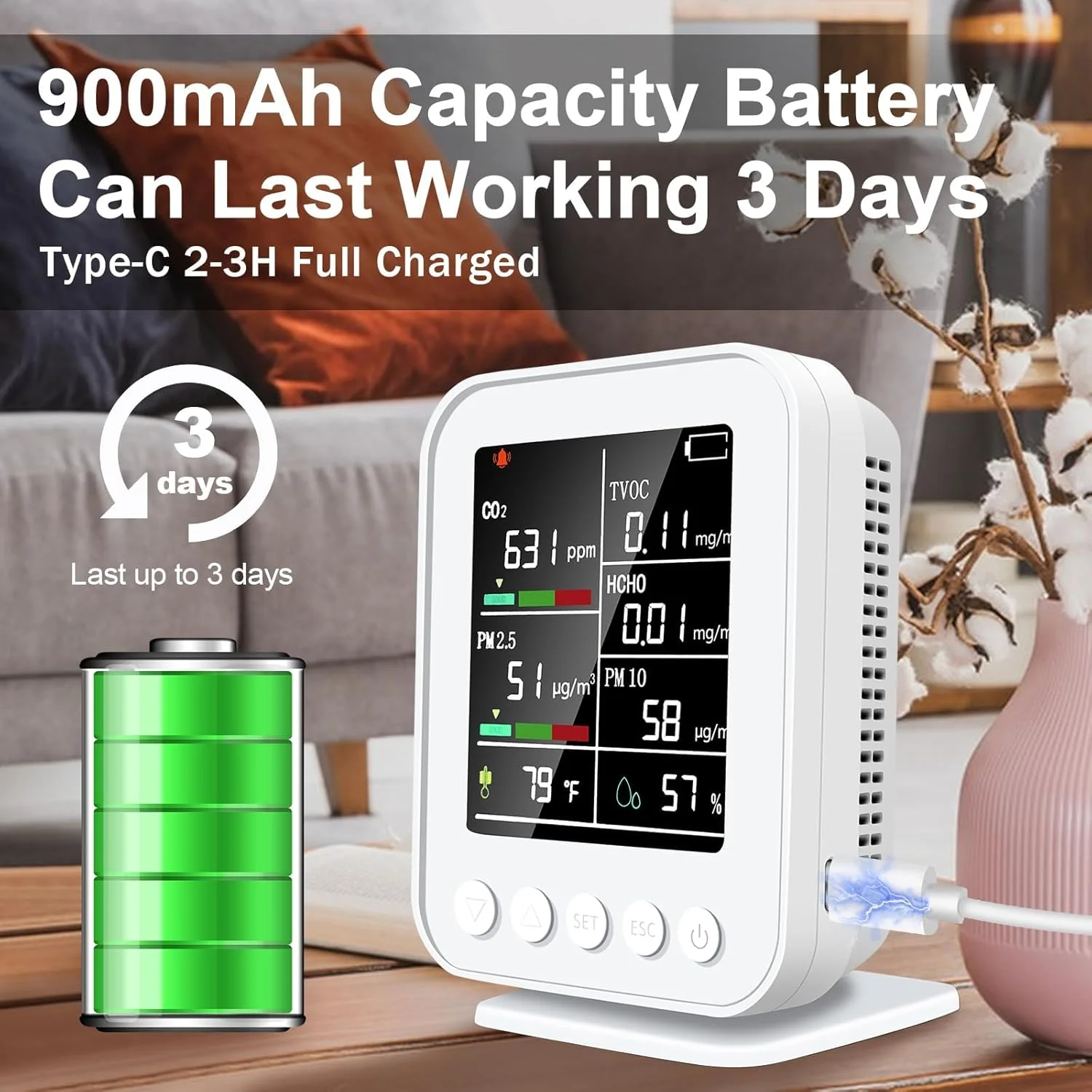 دستگاه سنجش کیفیت هوا 7 در 1 KASTWAVE برای استفاده در محیط داخلی - تشخیص PM2.5 و CO2، هشدارهای بیدرنگ با نمایشگر LED، تازهسازی داده 2 ثانیهای، 2 سال ذخیرهسازی، ایدهآل برای نظارت بر سلامت در خانه و محل کار دستگاه سنجش کیفیت هوا 7 در 1 KASTWAVE برای استفاده در محیط داخلی - تشخیص PM2.5 و CO2، هشدارهای بیدرنگ با نمایشگر LED، تازهسازی داده 2 ثانیهای، 2 سال ذخیرهسازی، ایدهآل برای نظارت بر سلامت در خانه و محل کار