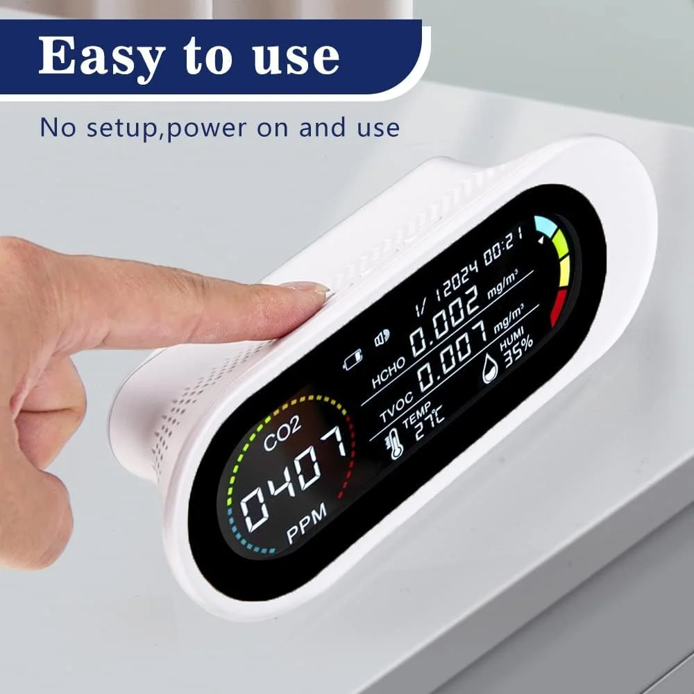 دستگاه سنجش کیفیت هوای KASTWAVE، قابل حمل، CO2، فرمالدئید، دما، رطوبت، با آلارم صوتی و تصویری برای خانه، دفتر و مدرسه، تست لحظه ای، باطری خور