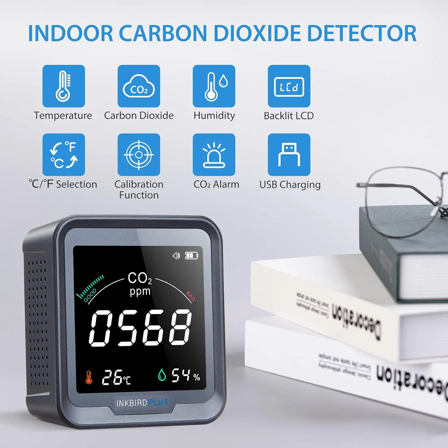 دستگاه سنجش کیفیت هوای داخل INKBIRDPLUS، دماسنج و رطوبت سنج، ردیاب دی اکسید کربن، دستگاه CO2 داخلی با عملکرد هشدار، ردیاب CO2 برای گلخانه ها، انبارهای شراب، خانه ها و خودروها دستگاه سنجش کیفیت هوای داخل INKBIRDPLUS، دماسنج و رطوبت سنج، ردیاب دی اکسید کربن، دستگاه CO2 داخلی با عملکرد هشدار، ردیاب CO2 برای گلخانه ها، انبارهای شراب، خانه ها و خودروها