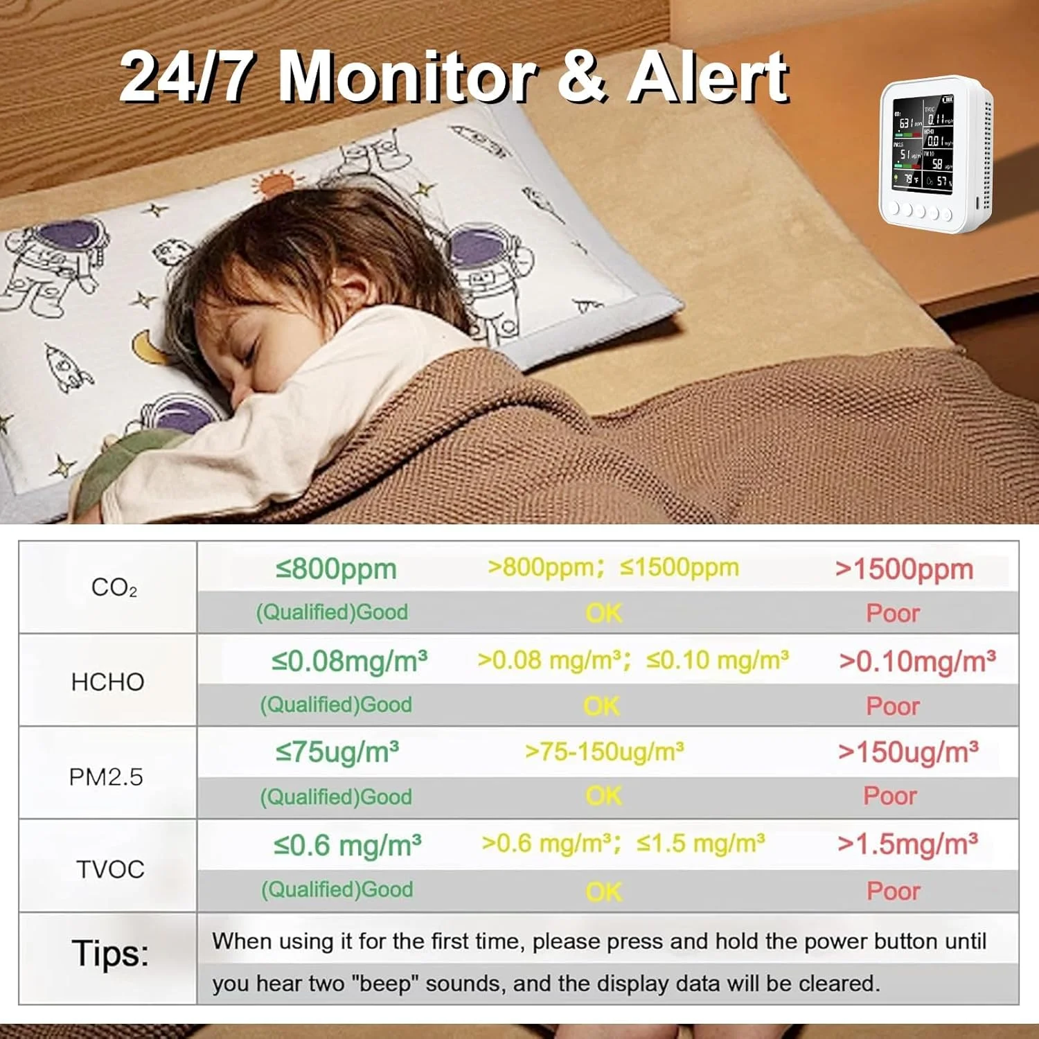 دستگاه سنجش کیفیت هوا 7 در 1 KASTWAVE برای استفاده در محیط داخلی - تشخیص PM2.5 و CO2، هشدارهای بیدرنگ با نمایشگر LED، تازهسازی داده 2 ثانیهای، 2 سال ذخیرهسازی، ایدهآل برای نظارت بر سلامت در خانه و محل کار دستگاه سنجش کیفیت هوا 7 در 1 KASTWAVE برای استفاده در محیط داخلی - تشخیص PM2.5 و CO2، هشدارهای بیدرنگ با نمایشگر LED، تازهسازی داده 2 ثانیهای، 2 سال ذخیرهسازی، ایدهآل برای نظارت بر سلامت در خانه و محل کار