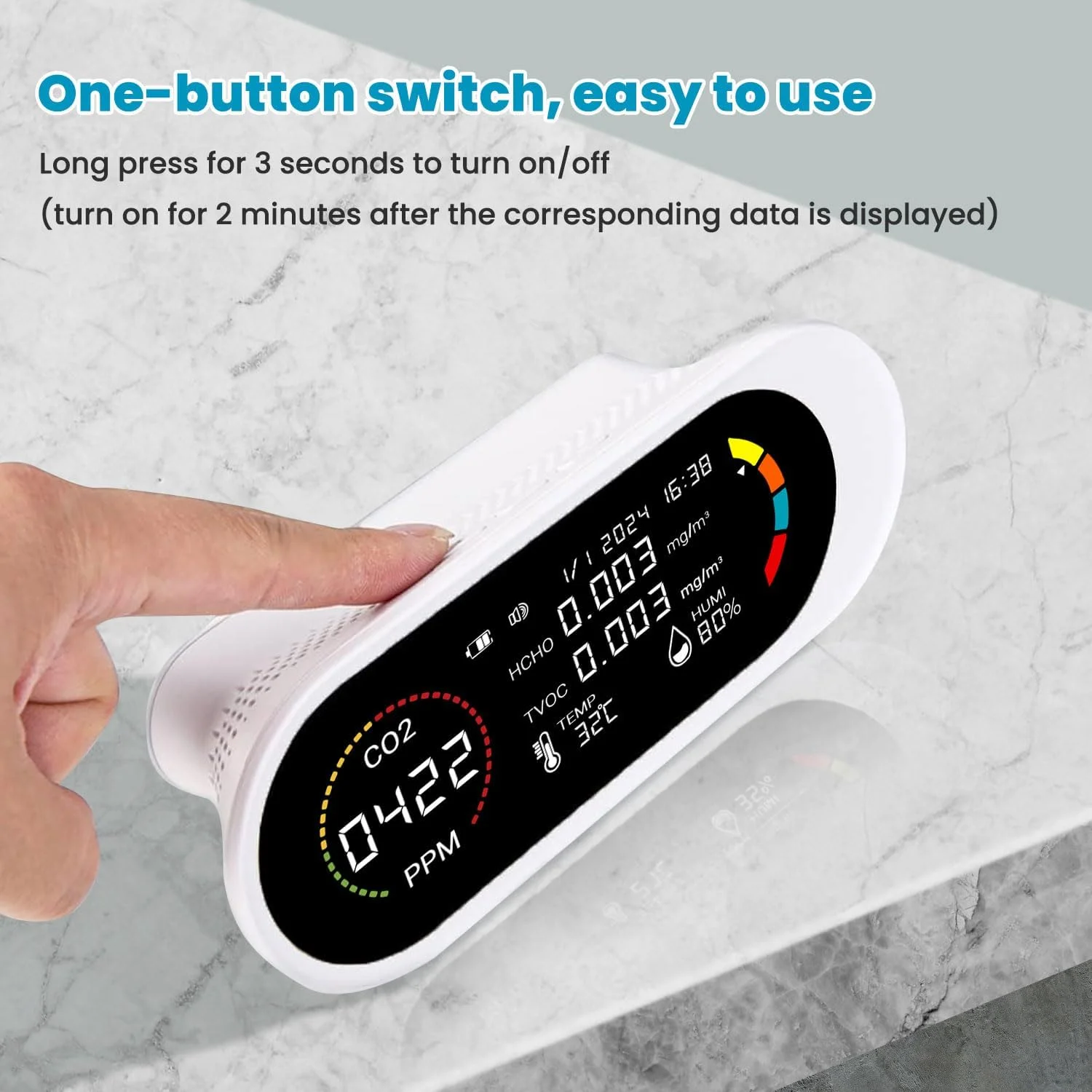 مانیتور کیفیت هوای اینکبرد، دستگاه تشخیص دی اکسید کربن 5 در 1، ردیاب فرمالدهید، دما و رطوبت با آلارم صوتی و تصویری، تست لحظه ای، دارای باتری برای خانه، دفتر و مدرسه مانیتور کیفیت هوای اینکبرد، دستگاه تشخیص دی اکسید کربن 5 در 1، ردیاب فرمالدهید، دما و رطوبت با آلارم صوتی و تصویری، تست لحظه ای، دارای باتری برای خانه، دفتر و مدرسه