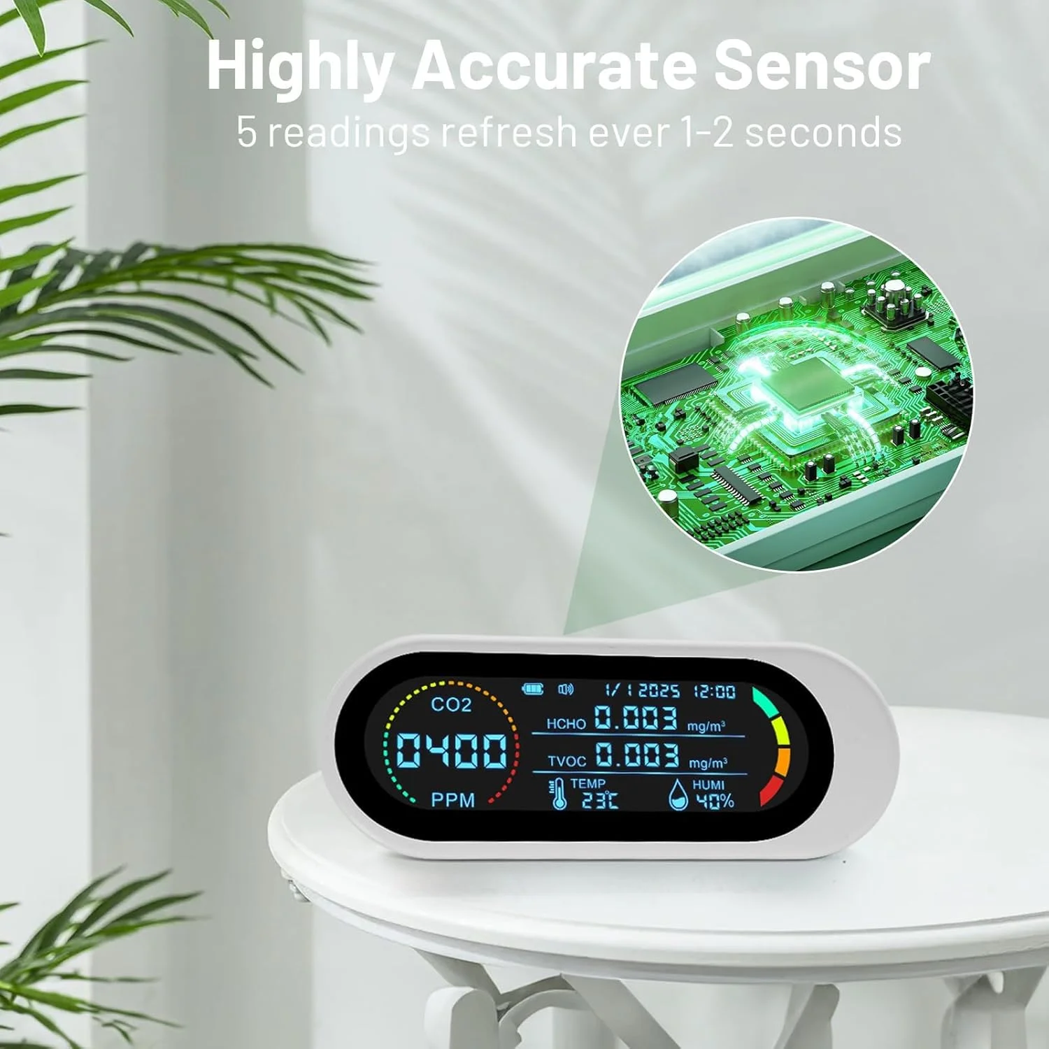 دستگاه سنجش کیفیت هوای داخل خانه KASTWAVE - تستر هوای قابل حمل 5 در 1 با قابلیت تشخیص CO2، TVOC و HCHO | آلارم دی اکسید کربن | ایده آل برای خانه، دفتر، مدرسه، مسافرت و استفاده در خودرو دستگاه سنجش کیفیت هوای داخل خانه KASTWAVE - تستر هوای قابل حمل 5 در 1 با قابلیت تشخیص CO2، TVOC و HCHO | آلارم دی اکسید کربن | ایده آل برای خانه، دفتر، مدرسه، مسافرت و استفاده در خودرو