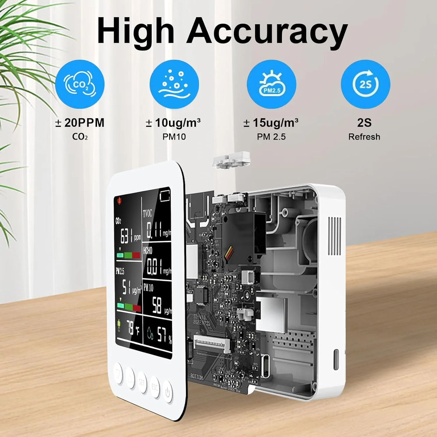 دستگاه سنجش کیفیت هوا 7 در 1 KASTWAVE برای استفاده در محیط داخلی - تشخیص PM2.5 و CO2، هشدارهای بیدرنگ با نمایشگر LED، تازهسازی داده 2 ثانیهای، 2 سال ذخیرهسازی، ایدهآل برای نظارت بر سلامت در خانه و محل کار دستگاه سنجش کیفیت هوا 7 در 1 KASTWAVE برای استفاده در محیط داخلی - تشخیص PM2.5 و CO2، هشدارهای بیدرنگ با نمایشگر LED، تازهسازی داده 2 ثانیهای، 2 سال ذخیرهسازی، ایدهآل برای نظارت بر سلامت در خانه و محل کار