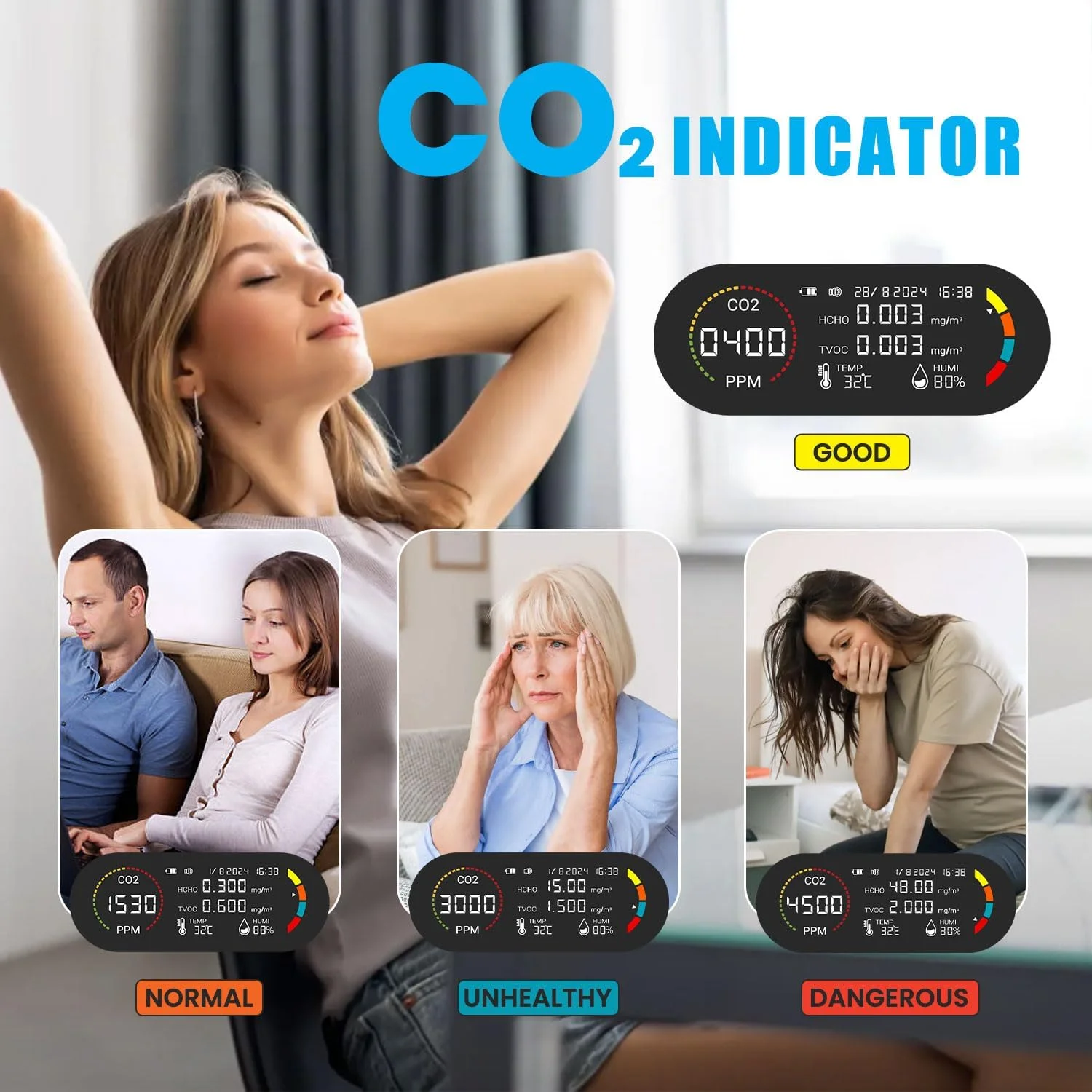 مانیتور کیفیت هوای اینکبرد، دستگاه تشخیص دی اکسید کربن 5 در 1، ردیاب فرمالدهید، دما و رطوبت با آلارم صوتی و تصویری، تست لحظه ای، دارای باتری برای خانه، دفتر و مدرسه مانیتور کیفیت هوای اینکبرد، دستگاه تشخیص دی اکسید کربن 5 در 1، ردیاب فرمالدهید، دما و رطوبت با آلارم صوتی و تصویری، تست لحظه ای، دارای باتری برای خانه، دفتر و مدرسه