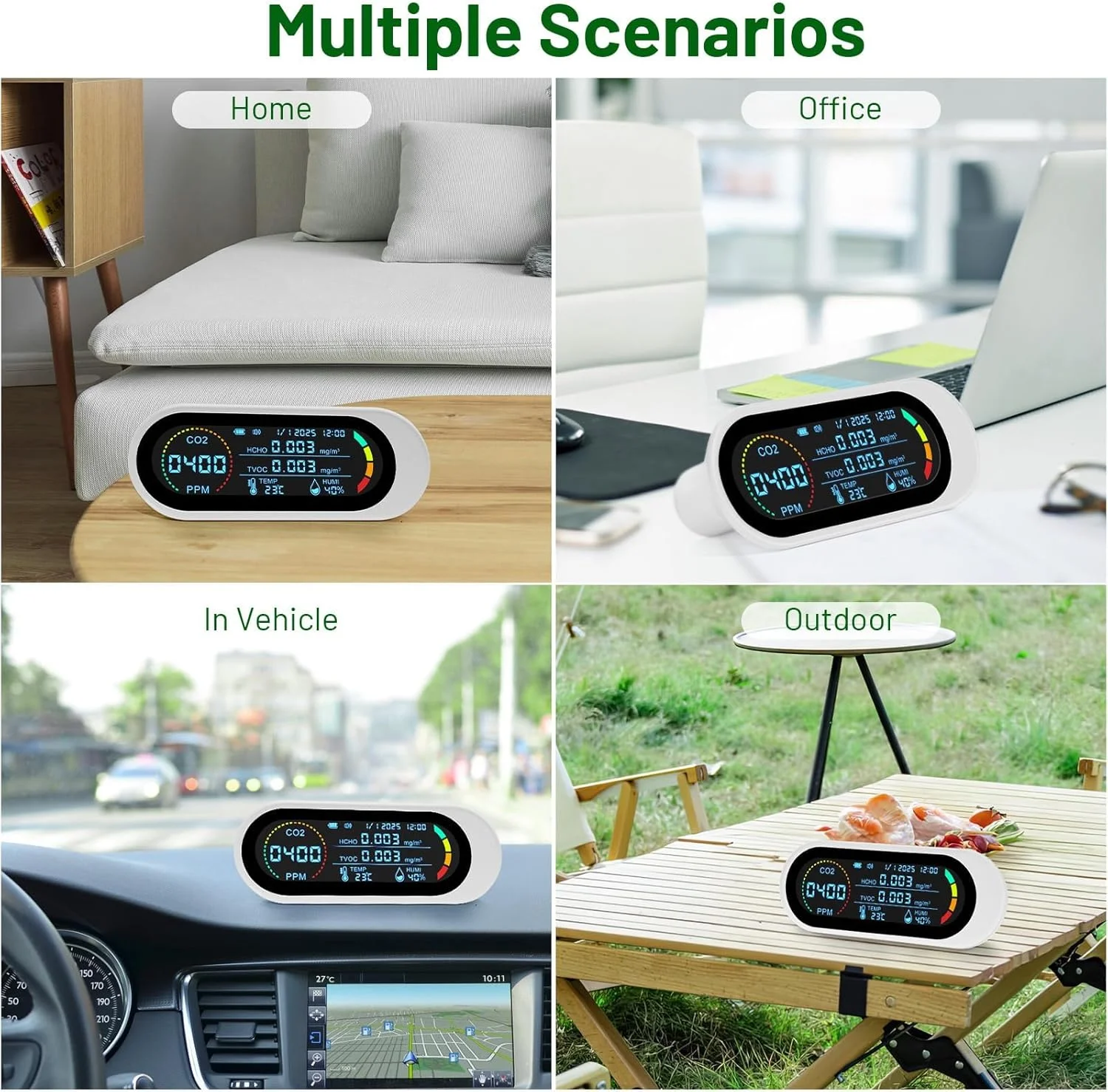 دستگاه سنجش کیفیت هوای داخل خانه KASTWAVE - تستر هوای قابل حمل 5 در 1 با قابلیت تشخیص CO2، TVOC و HCHO | آلارم دی اکسید کربن | ایده آل برای خانه، دفتر، مدرسه، مسافرت و استفاده در خودرو دستگاه سنجش کیفیت هوای داخل خانه KASTWAVE - تستر هوای قابل حمل 5 در 1 با قابلیت تشخیص CO2، TVOC و HCHO | آلارم دی اکسید کربن | ایده آل برای خانه، دفتر، مدرسه، مسافرت و استفاده در خودرو