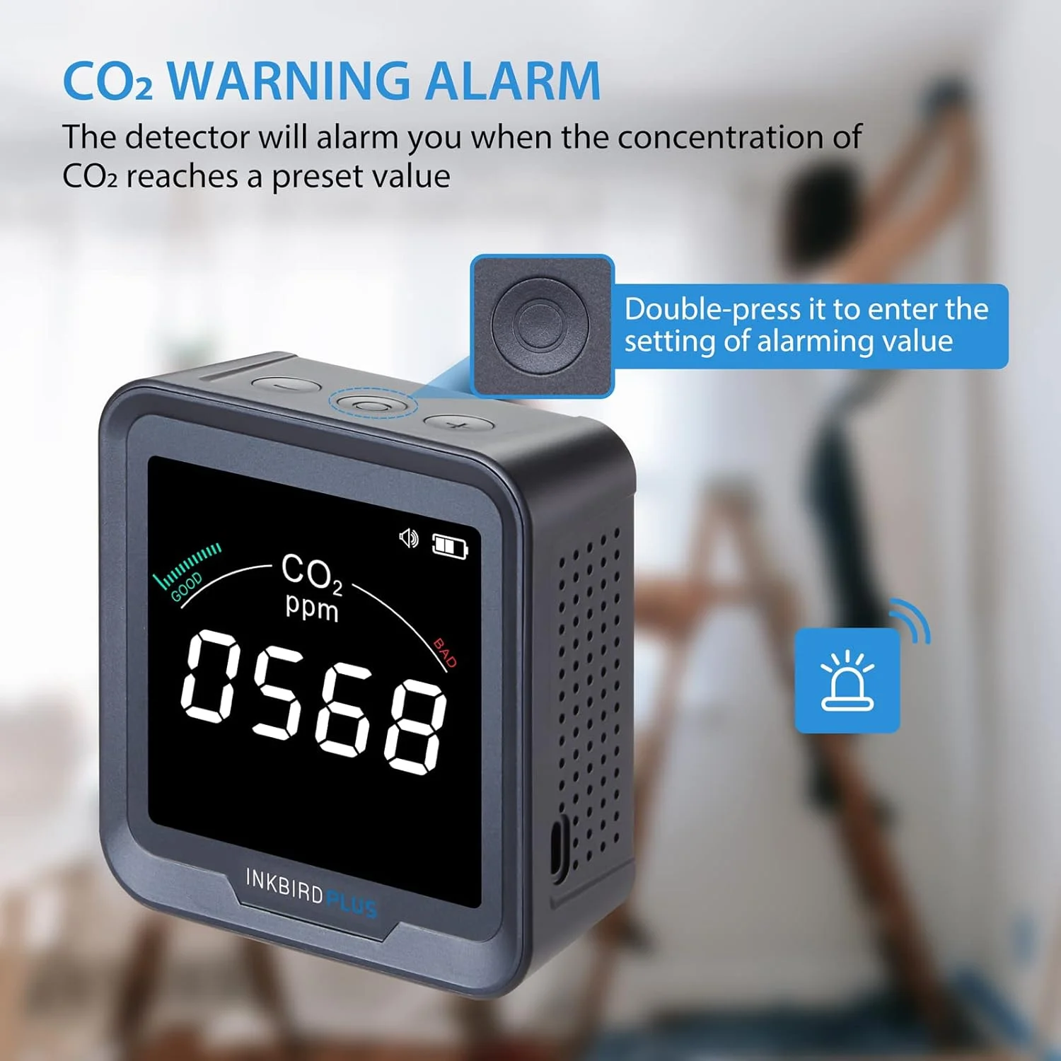 دستگاه سنجش کیفیت هوای داخل INKBIRDPLUS، دماسنج و رطوبت سنج، ردیاب دی اکسید کربن، دستگاه CO2 داخلی با عملکرد هشدار، ردیاب CO2 برای گلخانه ها، انبارهای شراب، خانه ها و خودروها دستگاه سنجش کیفیت هوای داخل INKBIRDPLUS، دماسنج و رطوبت سنج، ردیاب دی اکسید کربن، دستگاه CO2 داخلی با عملکرد هشدار، ردیاب CO2 برای گلخانه ها، انبارهای شراب، خانه ها و خودروها