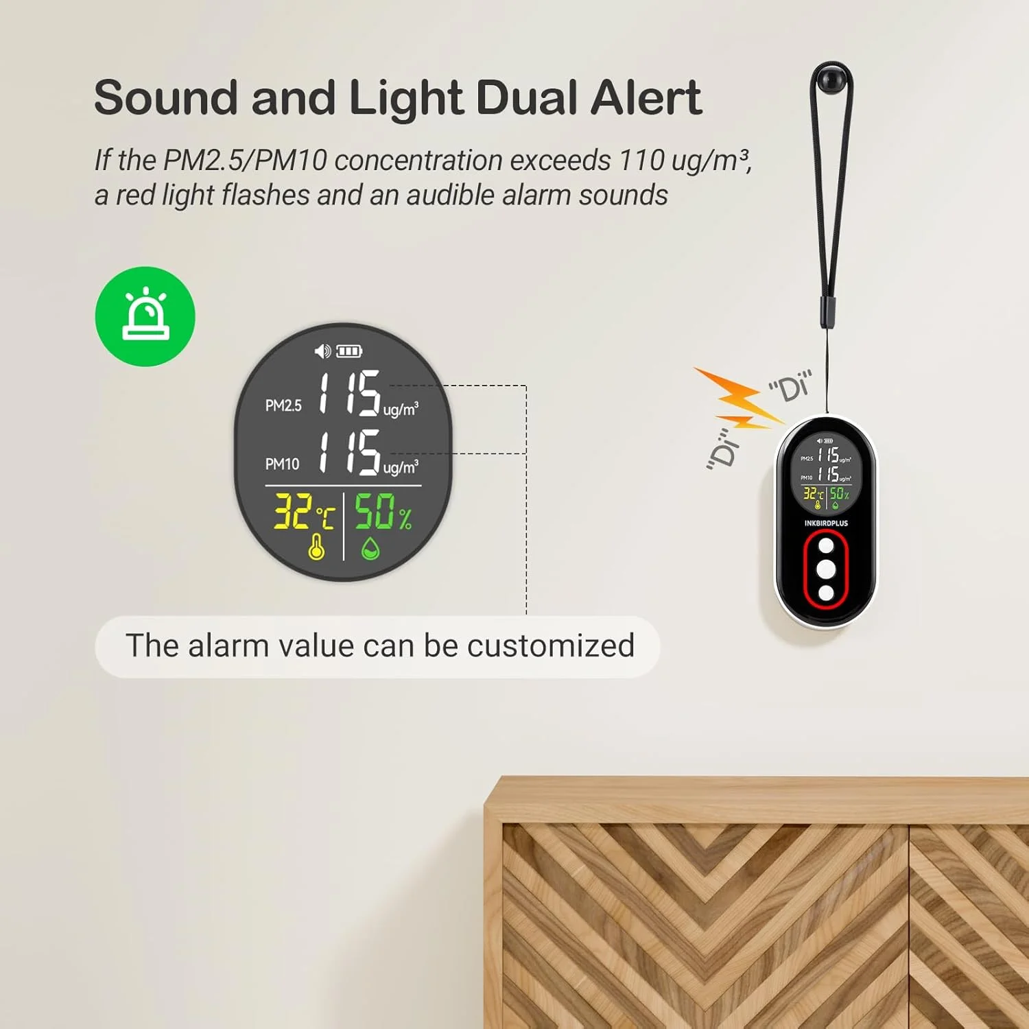 دستگاه سنجش کیفیت هوای داخل ساختمان INKBIRDPLUS PM2.5، ردیاب قابل حمل PM2.5 PM10 و دما و رطوبت، با هشدار دوگانه صوتی و نوری، نشانگر PM2.5 PM10، مناسب برای خانه، دفتر، مدرسه دستگاه سنجش کیفیت هوای داخل ساختمان INKBIRDPLUS PM2.5، ردیاب قابل حمل PM2.5 PM10 و دما و رطوبت، با هشدار دوگانه صوتی و نوری، نشانگر PM2.5 PM10، مناسب برای خانه، دفتر، مدرسه