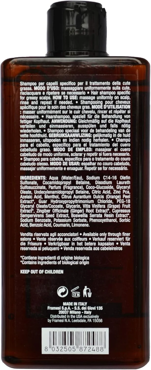 شامپو متعادل کننده پوست سر Framesi Barber Gen، 250 میلی لیتر، شامپو برای موهای چرب شامپو متعادل کننده پوست سر Framesi Barber Gen، 250 میلی لیتر، شامپو برای موهای چرب