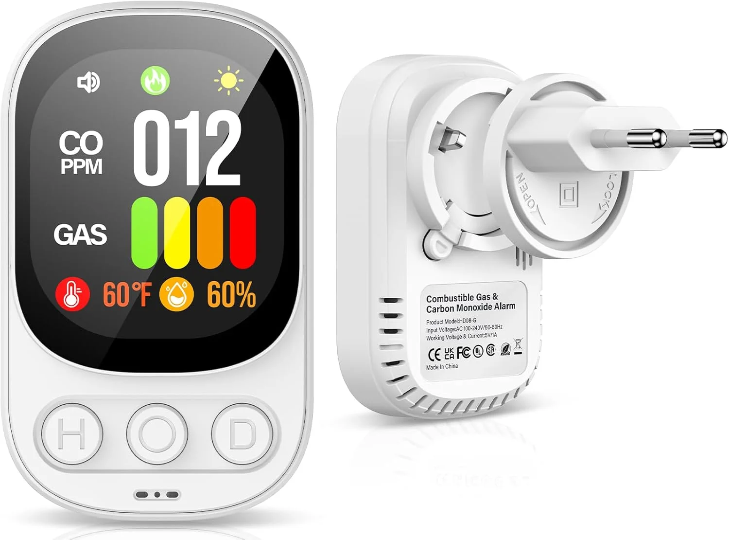 دتکتورهای گاز و مونوکسید کربن بوتیک با دوشاخه، دتکتور مونوکسید کربن با نمایشگر آلارم صوتی و LED دیجیتال، دتکتور نشت گاز برای گاز طبیعی LPG متان پروپان بوتان