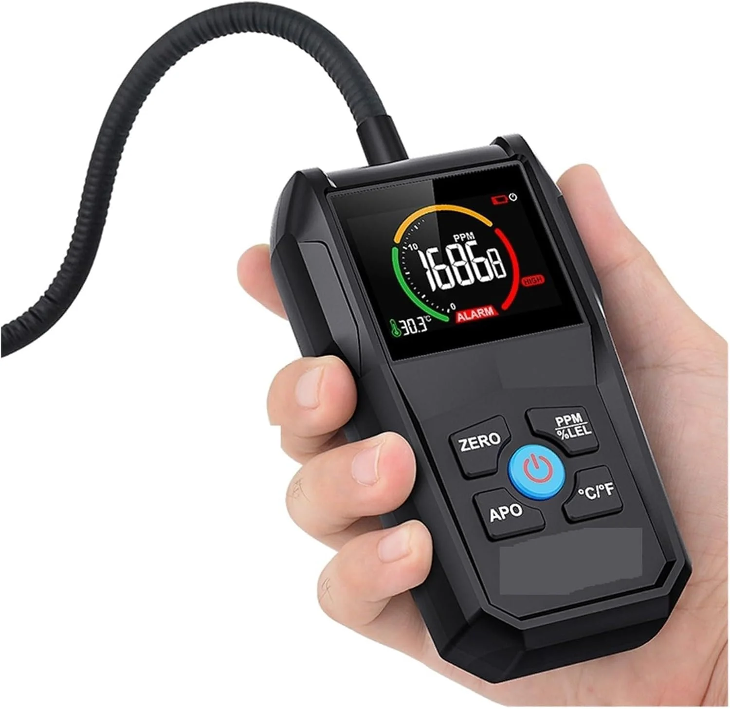 دستگاه تشخیص گازهای قابل اشتعال، تستر نشت گاز با دقت بالا، نمایشگر معکوس VA، آلارم صوتی و نوری، مانیتور گازهای قابل اشتعال