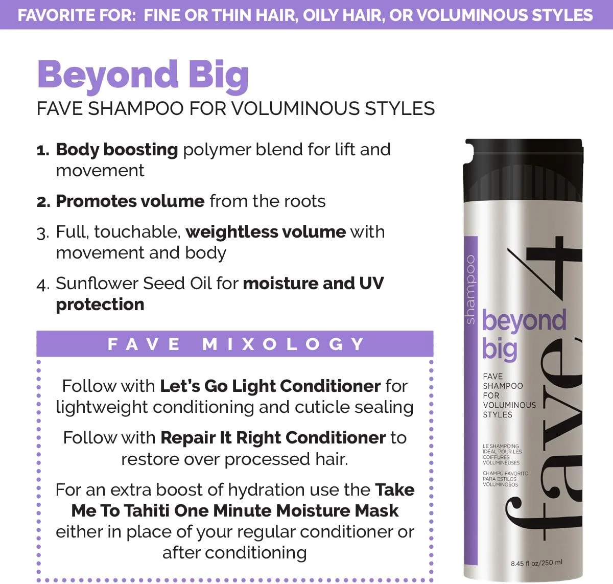 شامپو حجم دهنده مو Fave4 مدل Mini Beyond Big برای ایجاد مدل های بزرگ و حجم سبک، 2 fl oz شامپو حجم دهنده مو Fave4 مدل Mini Beyond Big برای ایجاد مدل های بزرگ و حجم سبک، 2 fl oz