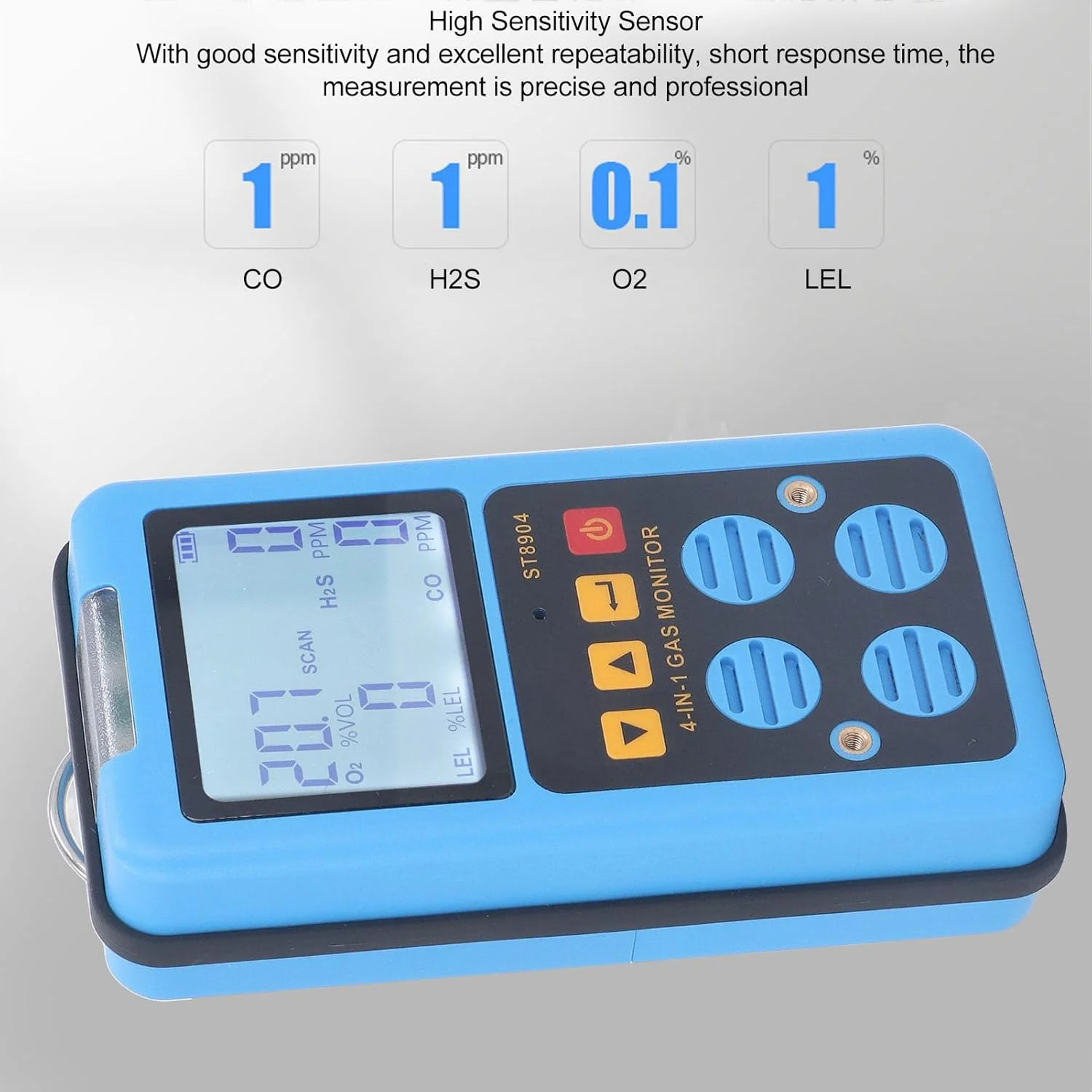 دستگاه تشخیص گاز قابل حمل BROLEO، مانیتور 4 گاز H2S، O2، CO و LEL با آلارم صوتی، نوری و لرزشی، صفحه نمایش LCD قابل شارژ، تستر کیفیت هوا چندگانه برای خانه و آشپزخانه