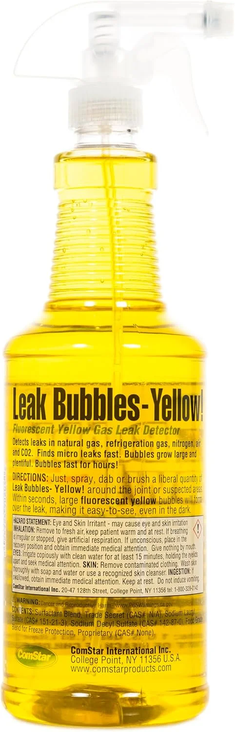 مایع نشتی یاب زرد ComStar، سریعترین آشکارساز نشتی HVAC و گاز در بازار امروز - ایمن، غیر خورنده، ایجاد کننده حباب های ماندگار، تشخیص نشتی های بسیار ریز، ساخت ایالات متحده آمریکا، اسپری 1 کوارتی (90-204)