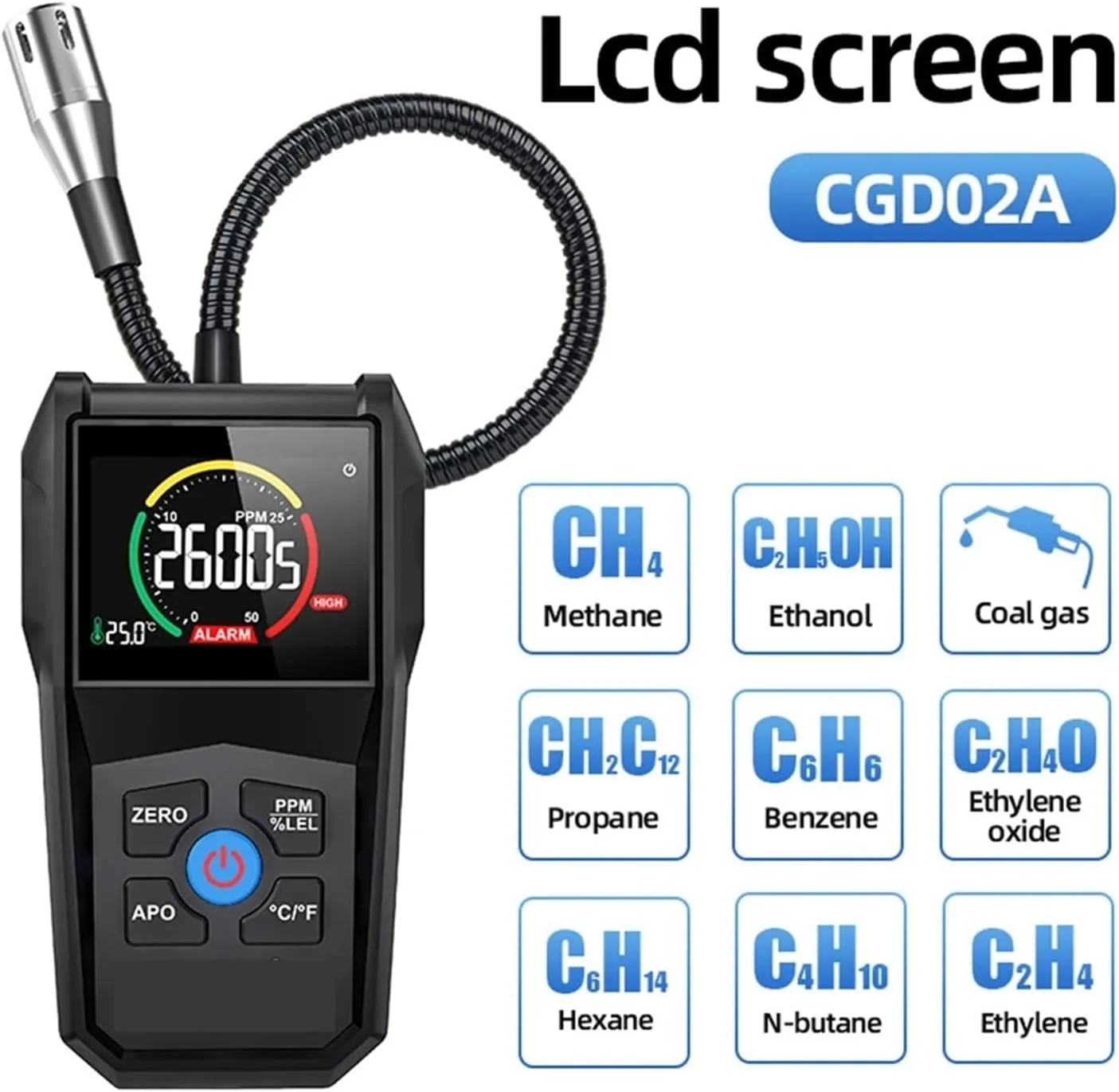 دستگاه تشخیص گازهای قابل اشتعال، تستر نشت گاز با دقت بالا، نمایشگر معکوس VA، آلارم صوتی و نوری، مانیتور گازهای قابل اشتعال