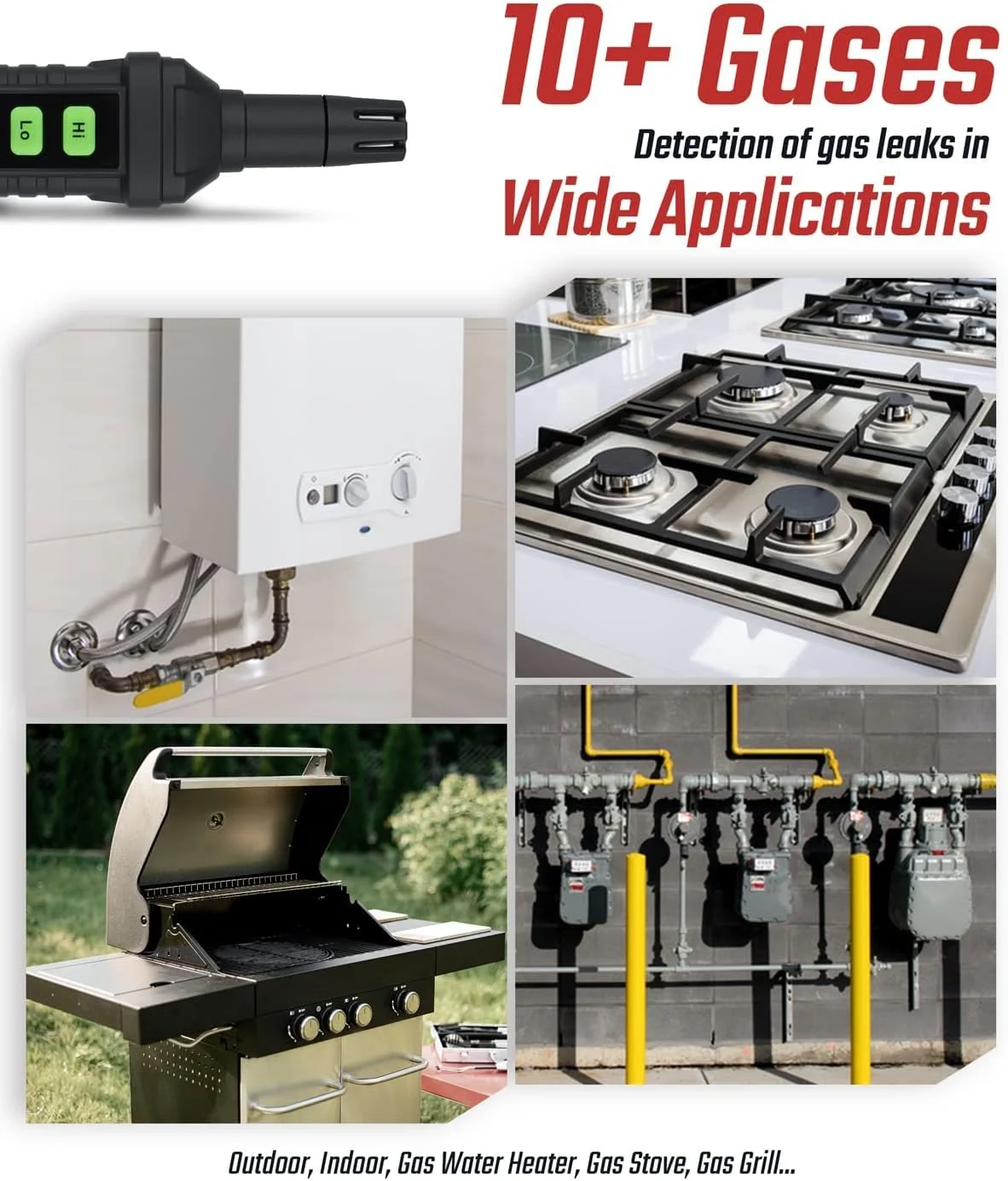 دستگاه تشخیص نشت گاز قابل حمل Excefore با آلارم صوتی و تصویری - تشخیص متان و پروپان برای ایمنی خانه (شامل 2 باتری) - مشکی