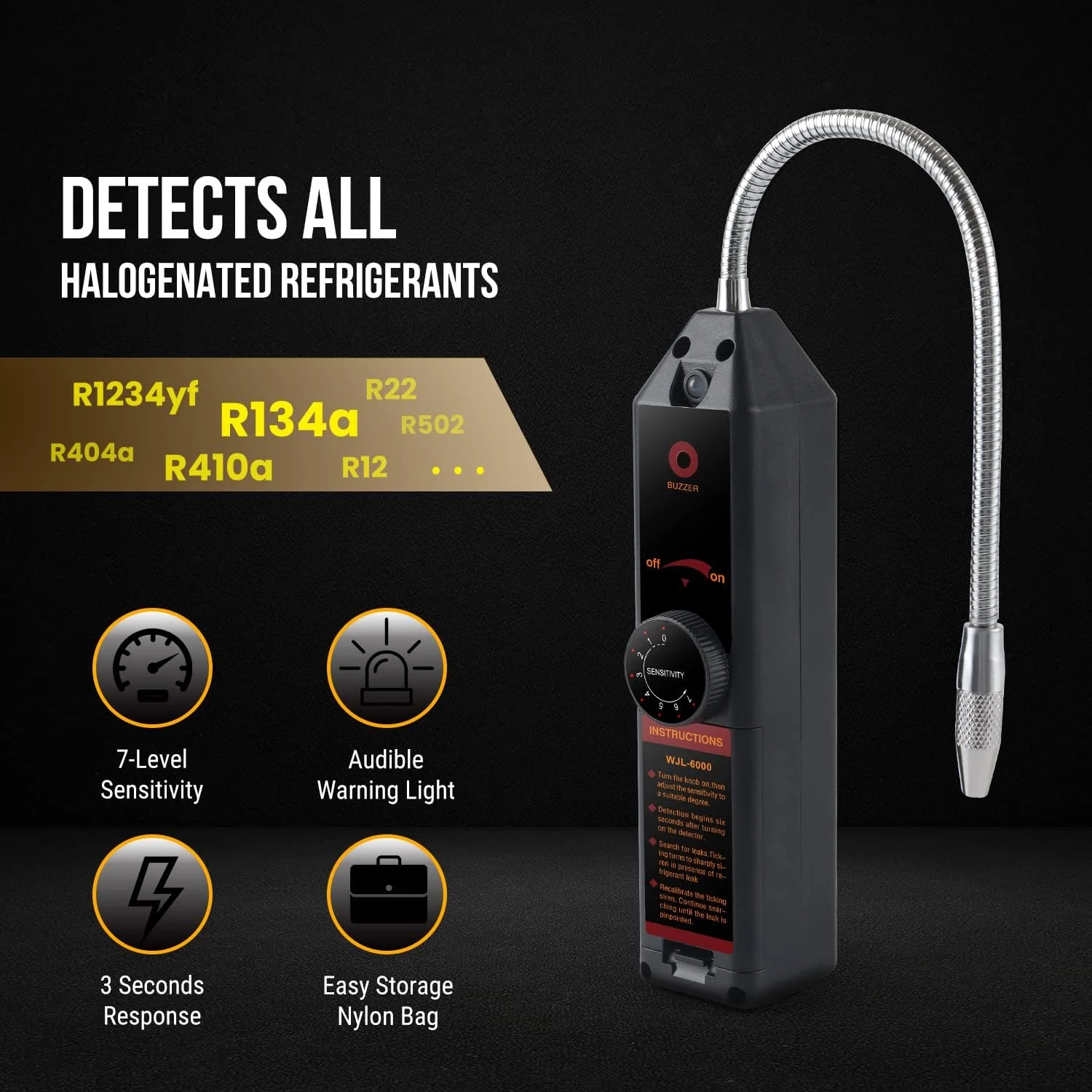 کیت تشخیص نشت سیستم تهویه مطبوع خودرو Lichamp، ردیاب نشت مبرد فریون با نور UV و عینک محافظ، LB01