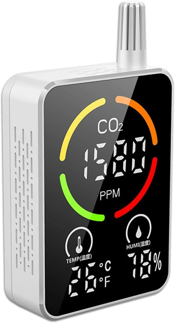 دستگاه تشخیص گاز GFSuwqj، دستگاه تشخیص دی اکسید کربن مادون قرمز برای تشخیص دما و رطوبت، غلظت CO2، کیفیت هوا، دستگاه تشخیص نشت گاز (سفید)