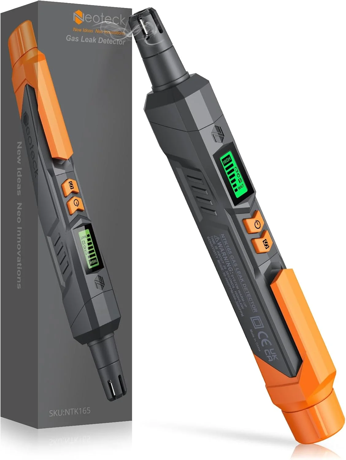 نئوتک آشکارساز نشت گاز، آشکارساز گاز طبیعی با آلارم صوتی و بصری، بوکش قابل حمل گاز برای تعیین محل منابع نشت گازهای قابل احتراق مانند متان، پروپان برای خانه - نارنجی