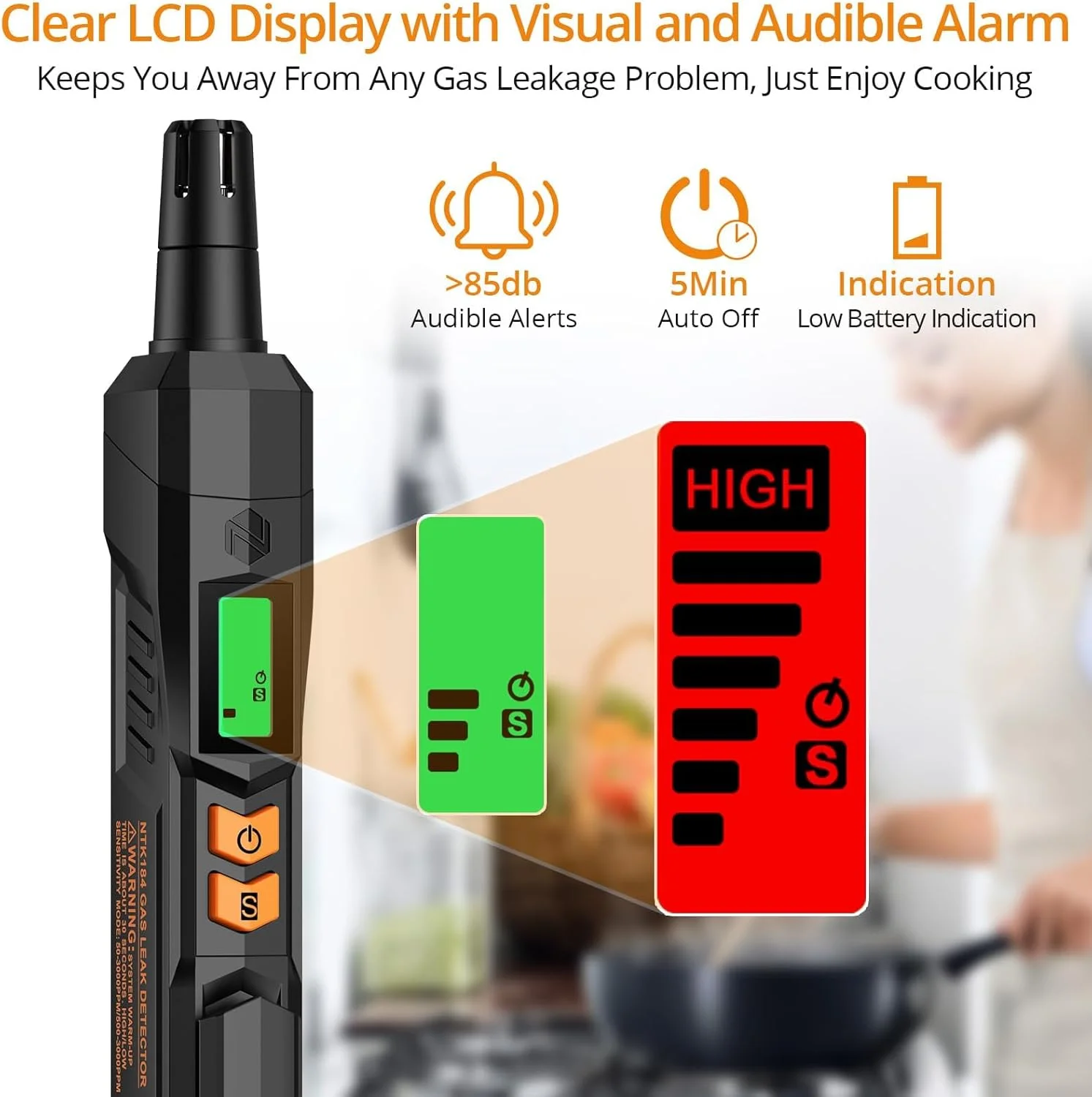 نئوتک آشکارساز گاز قابل حمل، ردیاب نشت گاز با آلارم صوتی و تصویری، بوکش گاز با LCD دیجیتال برای تشخیص منابع نشت گاز، سوخت هایی مانند متان و پروپان