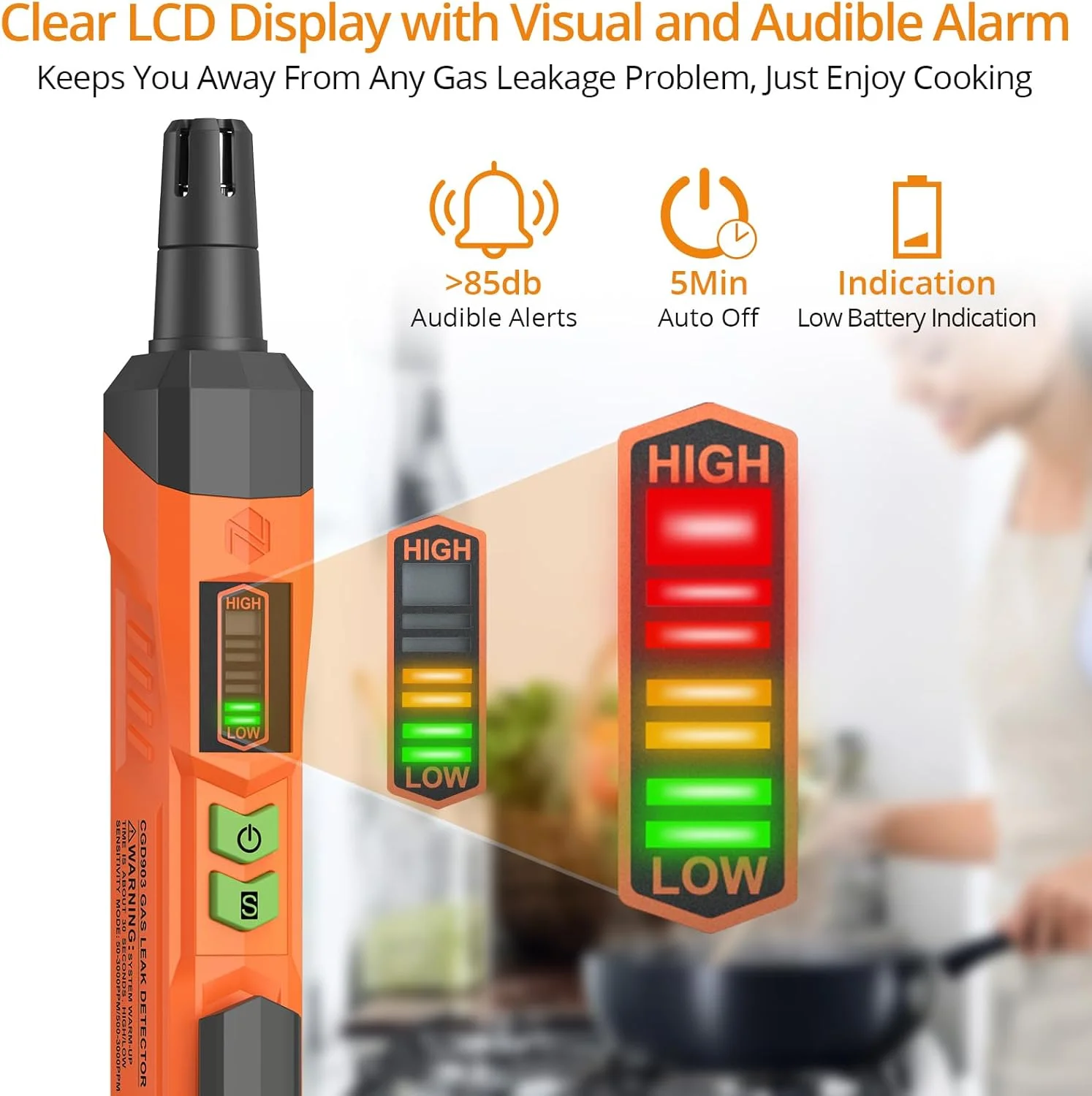 نئوتک آشکارساز نشت گاز، آشکارساز گاز طبیعی با آلارم صوتی و نوری، آشکارساز گاز قابل حمل برای تعیین محل منابع نشت گازهای قابل اشتعال مانند متان، پروپان برای خانه