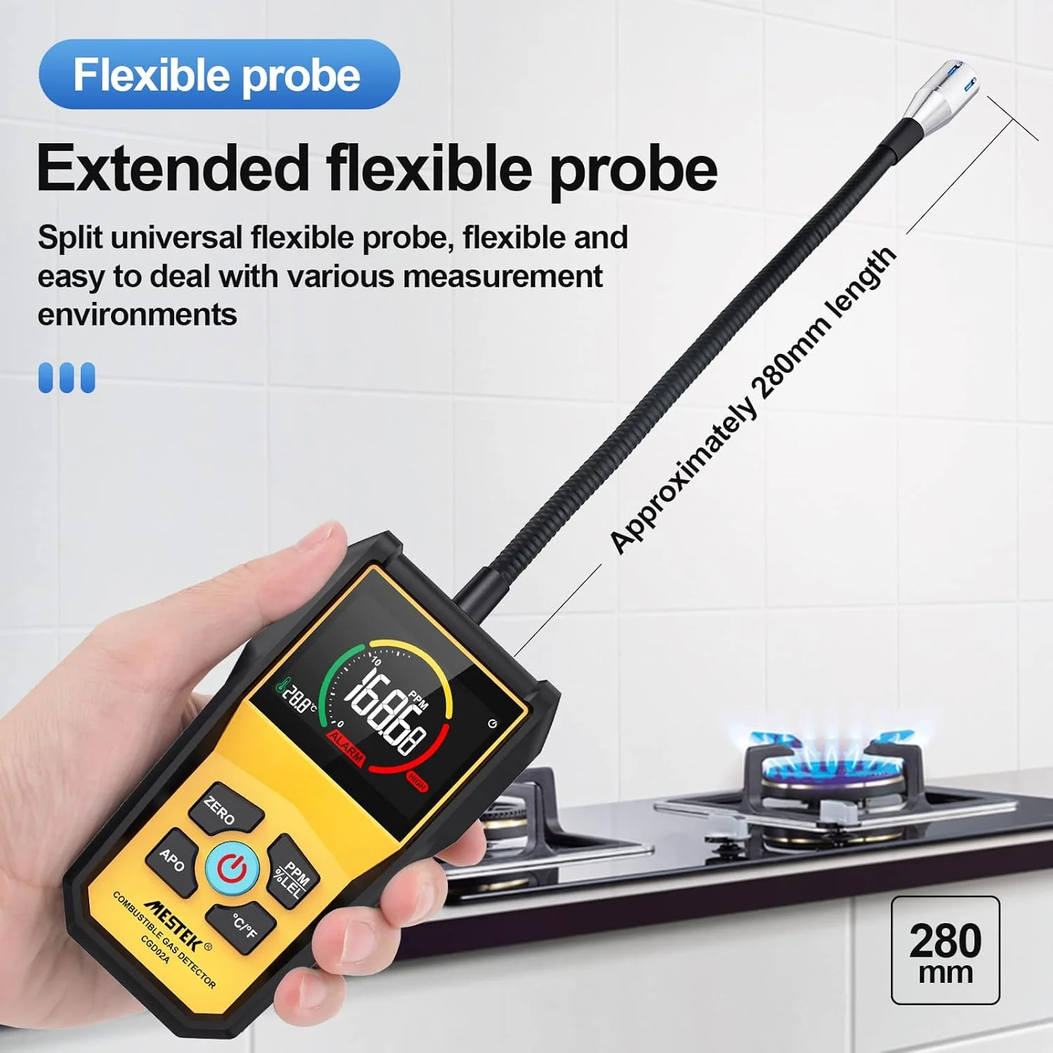 دستگاه تشخیص نشت گاز MESTEK، ردیاب قابل حمل نشت گاز برای متان، پروپان، بوتان، گاز مایع خانگی، ردیاب گاز شهری با آلارم صوتی، صفحه نمایش دیجیتال LED برای آشپزخانه، گاراژ، خانه سیار