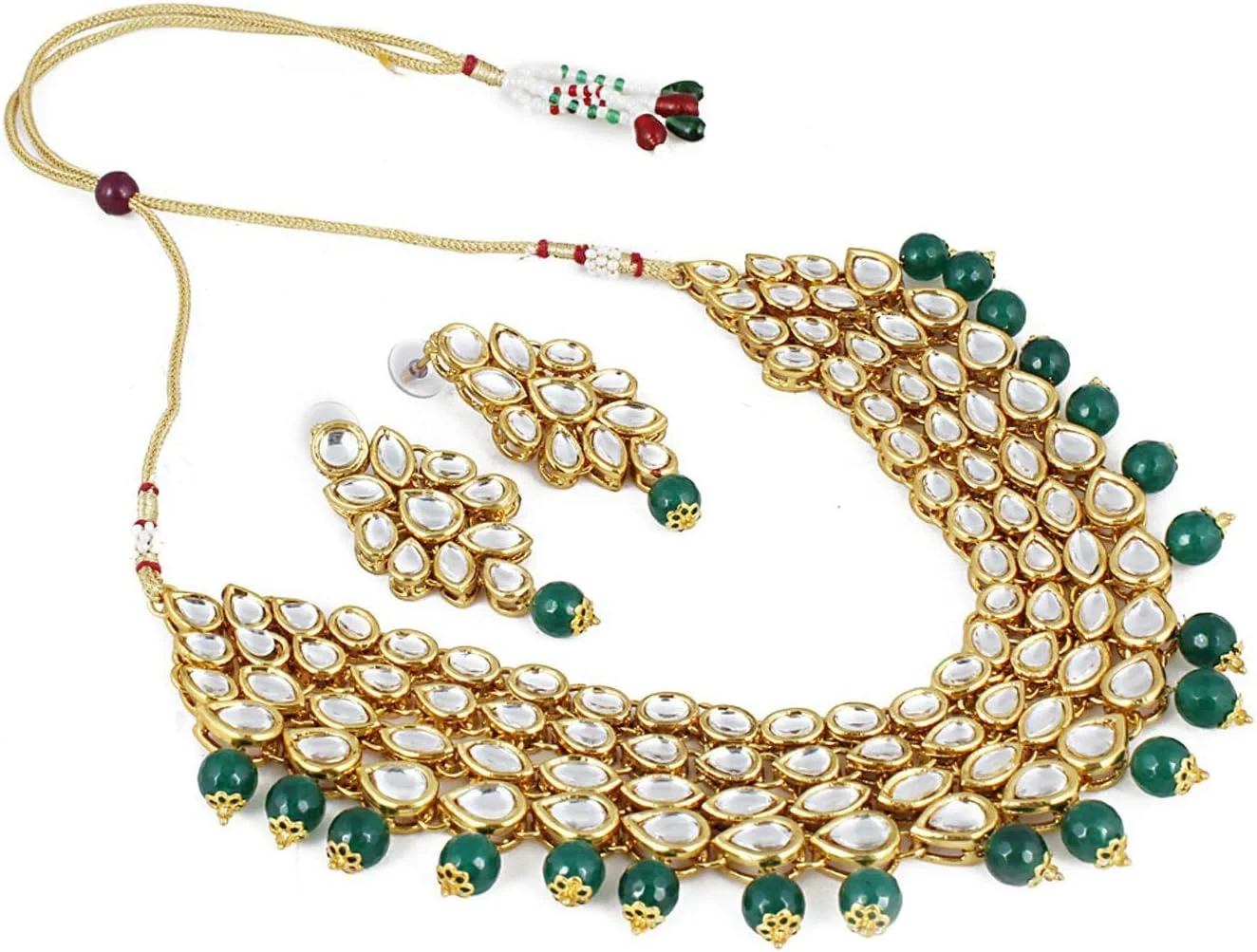 ست گردنبند شیک و مجلسی زنانه مدل Kundan سبز رنگ Shining Diva، مناسب عروسی، زیورآلات سنتی به همراه گوشواره برای زنان و دختران (9837s) ست گردنبند شیک و مجلسی زنانه مدل Kundan سبز رنگ Shining Diva، مناسب عروسی، زیورآلات سنتی به همراه گوشواره برای زنان و دختران (9837s)
