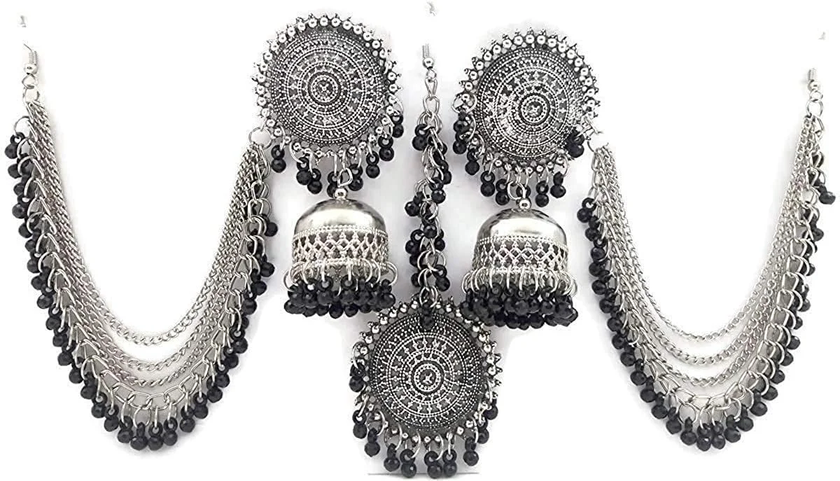 ست جواهرات گوشواره و مانگ تیکا شیک و طرح عتیقه نقره آلمانی اکسیدایز شده جدیدترین مدل Shining Diva Fashion برای زنان ست جواهرات گوشواره و مانگ تیکا شیک و طرح عتیقه نقره آلمانی اکسیدایز شده جدیدترین مدل Shining Diva Fashion برای زنان
