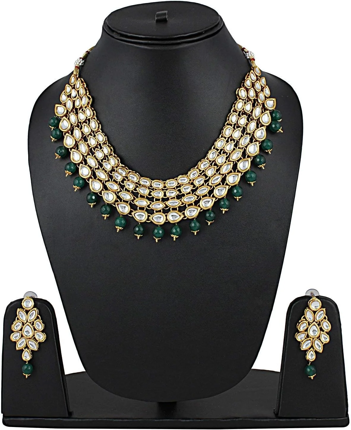 ست گردنبند شیک و مجلسی زنانه مدل Kundan سبز رنگ Shining Diva، مناسب عروسی، زیورآلات سنتی به همراه گوشواره برای زنان و دختران (9837s) ست گردنبند شیک و مجلسی زنانه مدل Kundan سبز رنگ Shining Diva، مناسب عروسی، زیورآلات سنتی به همراه گوشواره برای زنان و دختران (9837s)