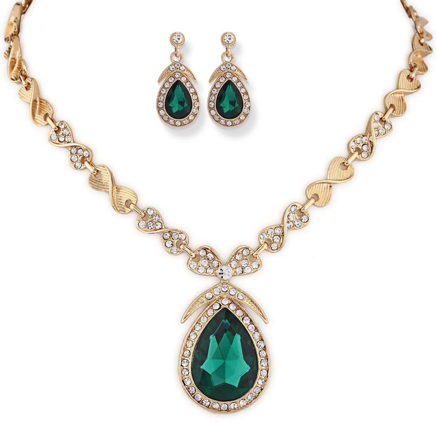 ست جواهرات گردنبند کریستالی شیک و جدید زنانه Shining Diva Fashion (15221s) (سبز)
