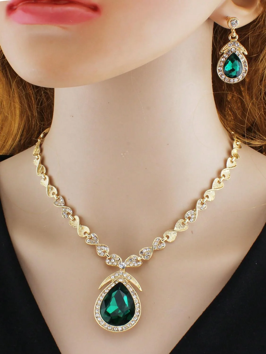 ست جواهرات گردنبند کریستالی شیک و جدید زنانه Shining Diva Fashion (15221s) (سبز) ست جواهرات گردنبند کریستالی شیک و جدید زنانه Shining Diva Fashion (15221s) (سبز)