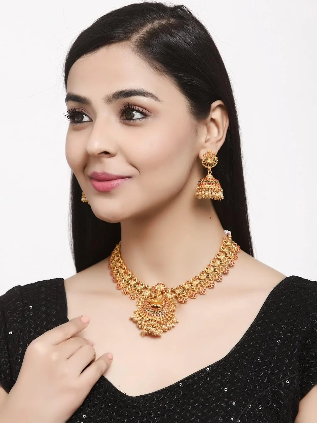 ست جواهرات گردنبند چوکر معبد سنتی شیک و جدید زنانه Shining Diva Fashion (12086s)، طلایی، تک سایز ست جواهرات گردنبند چوکر معبد سنتی شیک و جدید زنانه Shining Diva Fashion (12086s)، طلایی، تک سایز