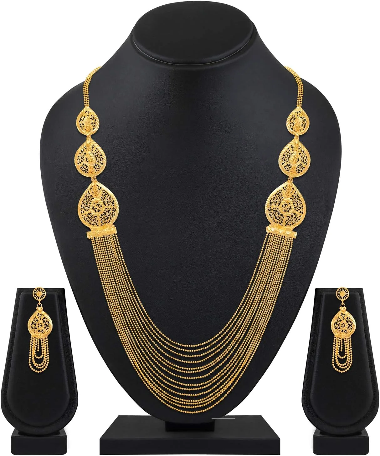 ست جواهرات گردنبند زنجیره ای بلند طلایی یک گرمی مد روز Shining Diva برای زنان ست جواهرات گردنبند زنجیره ای بلند طلایی یک گرمی مد روز Shining Diva برای زنان