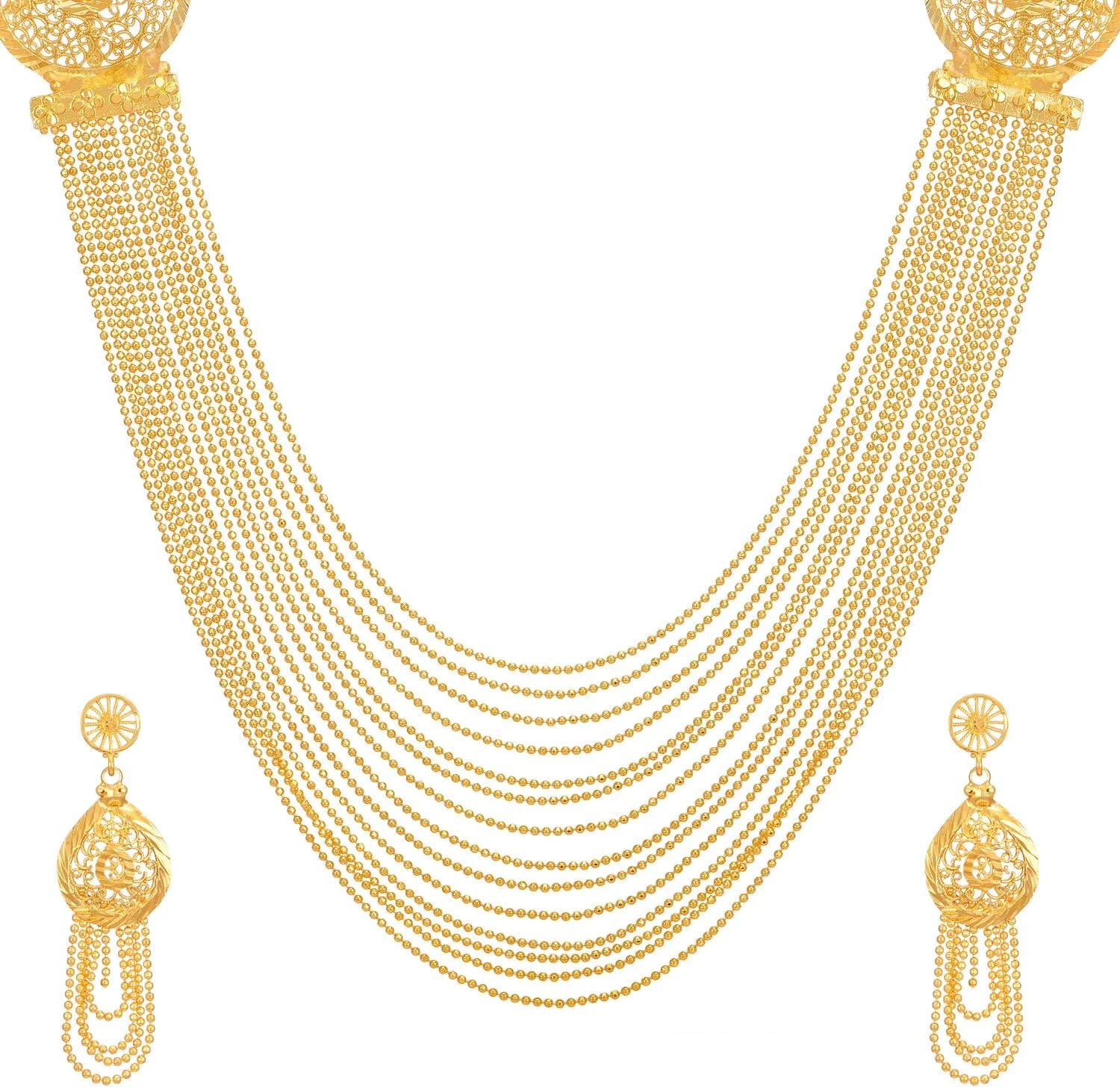 ست جواهرات گردنبند زنجیره ای بلند طلایی یک گرمی مد روز Shining Diva برای زنان ست جواهرات گردنبند زنجیره ای بلند طلایی یک گرمی مد روز Shining Diva برای زنان