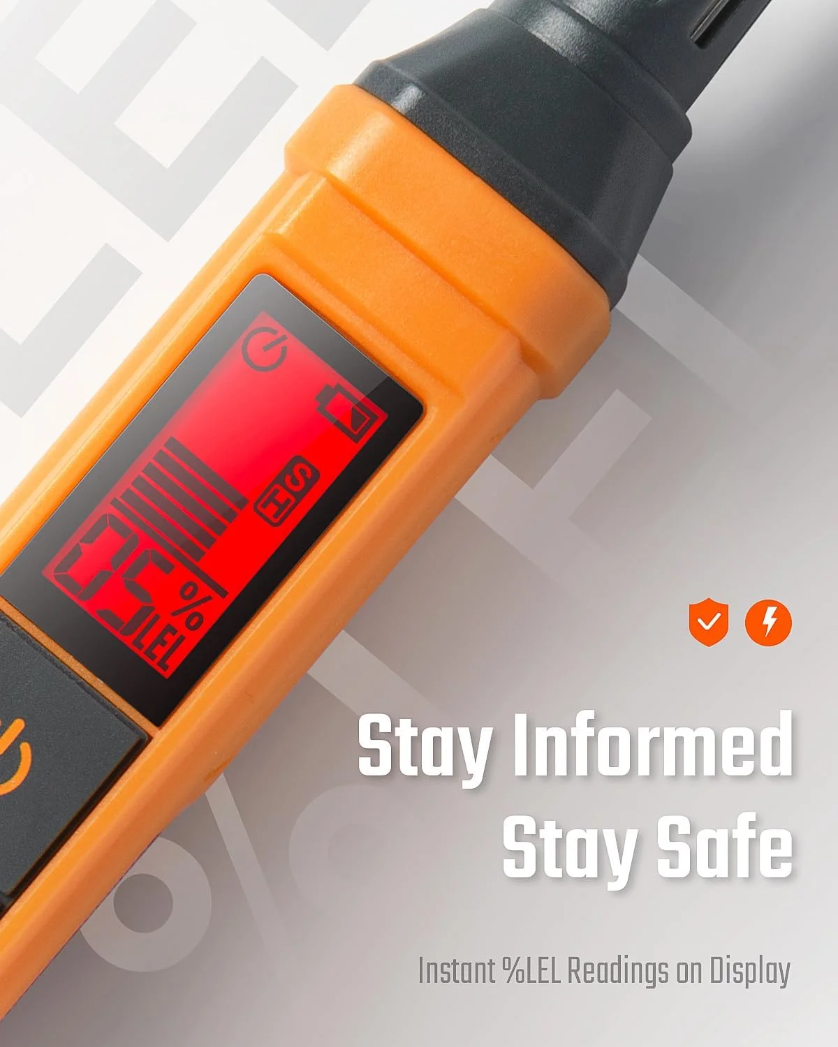 آشکارساز گاز طبیعی TOPTES مدل PT205، آشکارساز نشت گاز با آلارم صوتی و بصری، آشکارساز نشت پروپان با مقدار %LEL متان، بوتان و گاز قابل احتراق برای خانه، RV (شامل باتریx2) - نارنجی