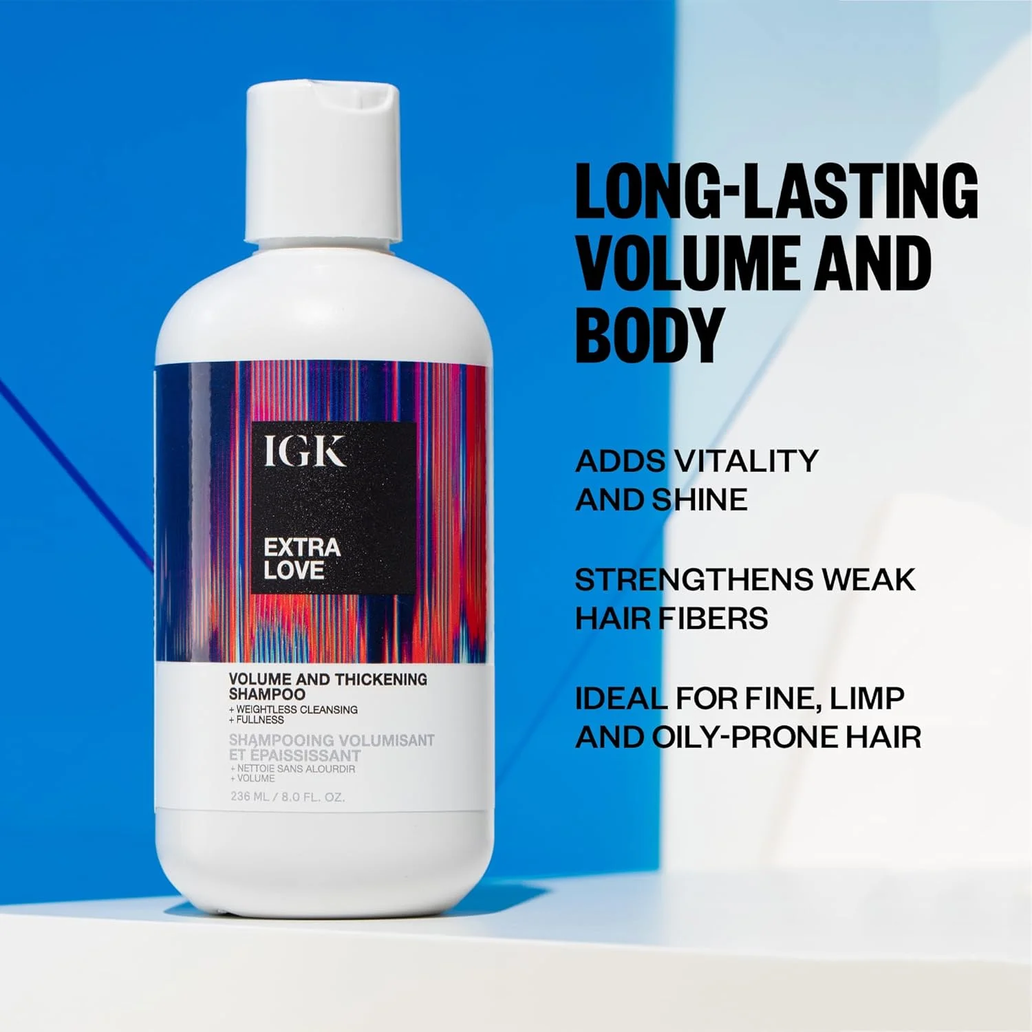 شامپو حجم دهنده و ضخیم کننده مو آی جی کی مدل Extra Love، حجم 236 میلی لیتر شامپو حجم دهنده و ضخیم کننده مو آی جی کی مدل Extra Love، حجم 236 میلی لیتر