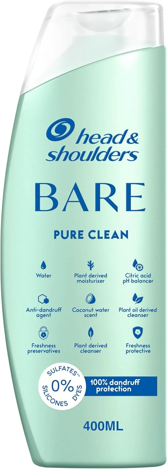 شامپو هد اند شولدرز BARE Pure Clean، حداقل مواد تشکیل دهنده، حداکثر محافظت در برابر شوره سر، بدون سولفات، طراحی شده برای پوست سر چرب 400 میلی لیتر شامپو هد اند شولدرز BARE Pure Clean، حداقل مواد تشکیل دهنده، حداکثر محافظت در برابر شوره سر، بدون سولفات، طراحی شده برای پوست سر چرب 400 میلی لیتر