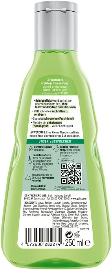 شامپو ضد چربی موی سر Guhl Frisch& Leichtigkeit – حجم: 250 میلی لیتر – نوع مو: چرب معمولی