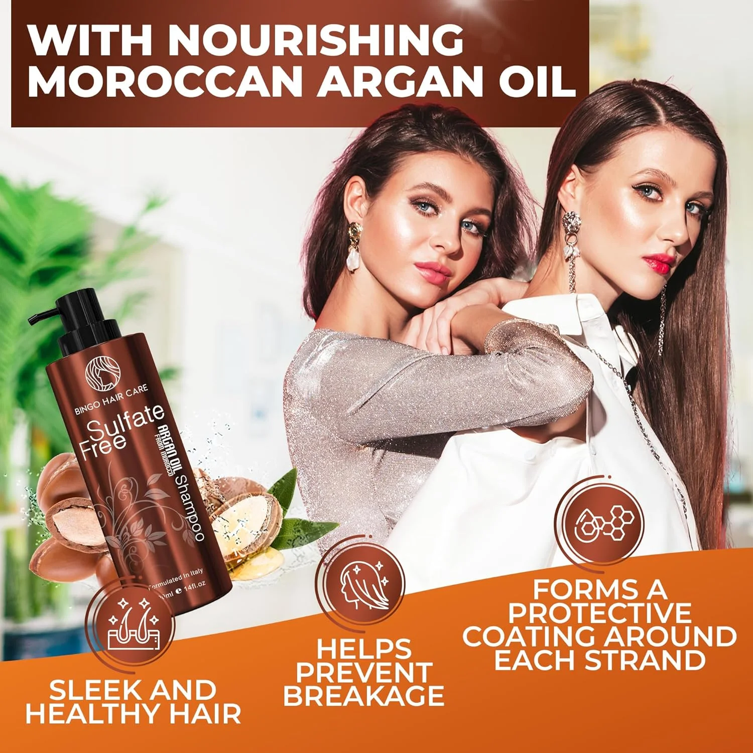 شامپو روغن آرگان مراکشی - بدون سولفات، بدون پارابن، ضد وز، آبرسان و ضخیم کننده مو برای زنان و مردان - درمان عمیقاً مرطوب کننده برای موهای رنگ شده، فر، وز، آسیب دیده و خشک