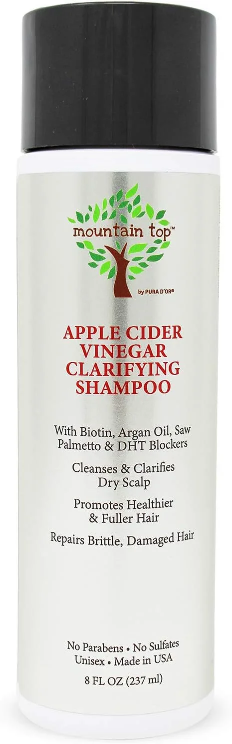 شامپو سرکه سیب MOUNTAIN TOP (273 میلی لیتر) حاوی بیوتین و روغن کرچک - شفاف کننده، برای موهای پرپشت تر و ضخیم تر - فاقد پارابن و سولفات - مناسب انواع مو، آقایان و بانوان