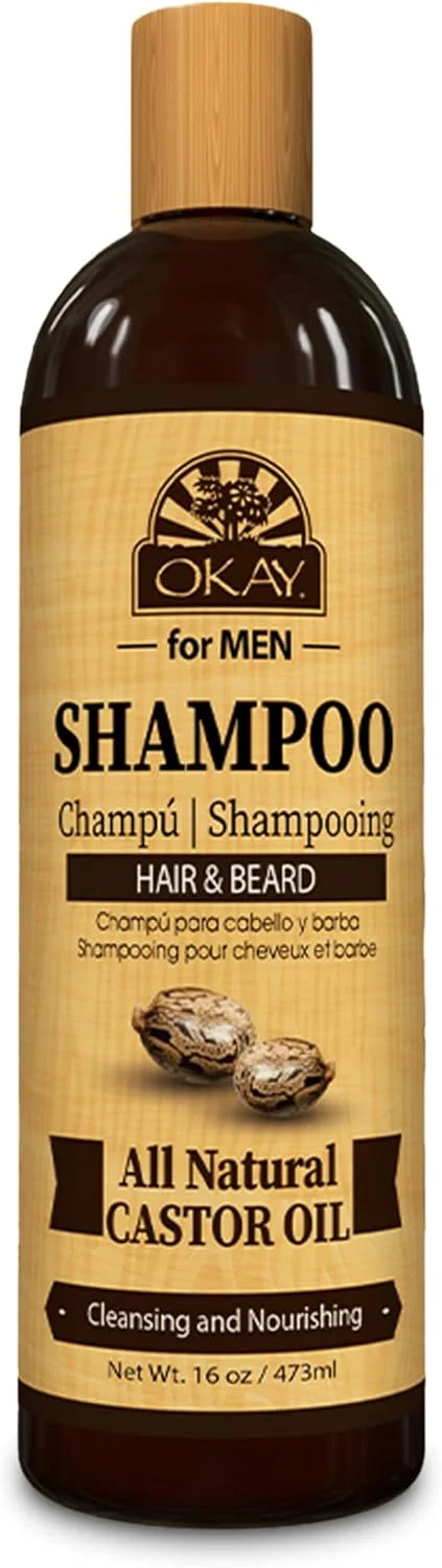 اوکی برای آقایان | شامپو ریش، مو، پاک کننده سبیل حاوی روغن کرچک | تقویت کننده، پاک کننده، نرم کننده، حالت دهنده | مناسب برای انواع مو | فاقد پارابن، سیلیکون، سولفات | 473 میلی لیتر