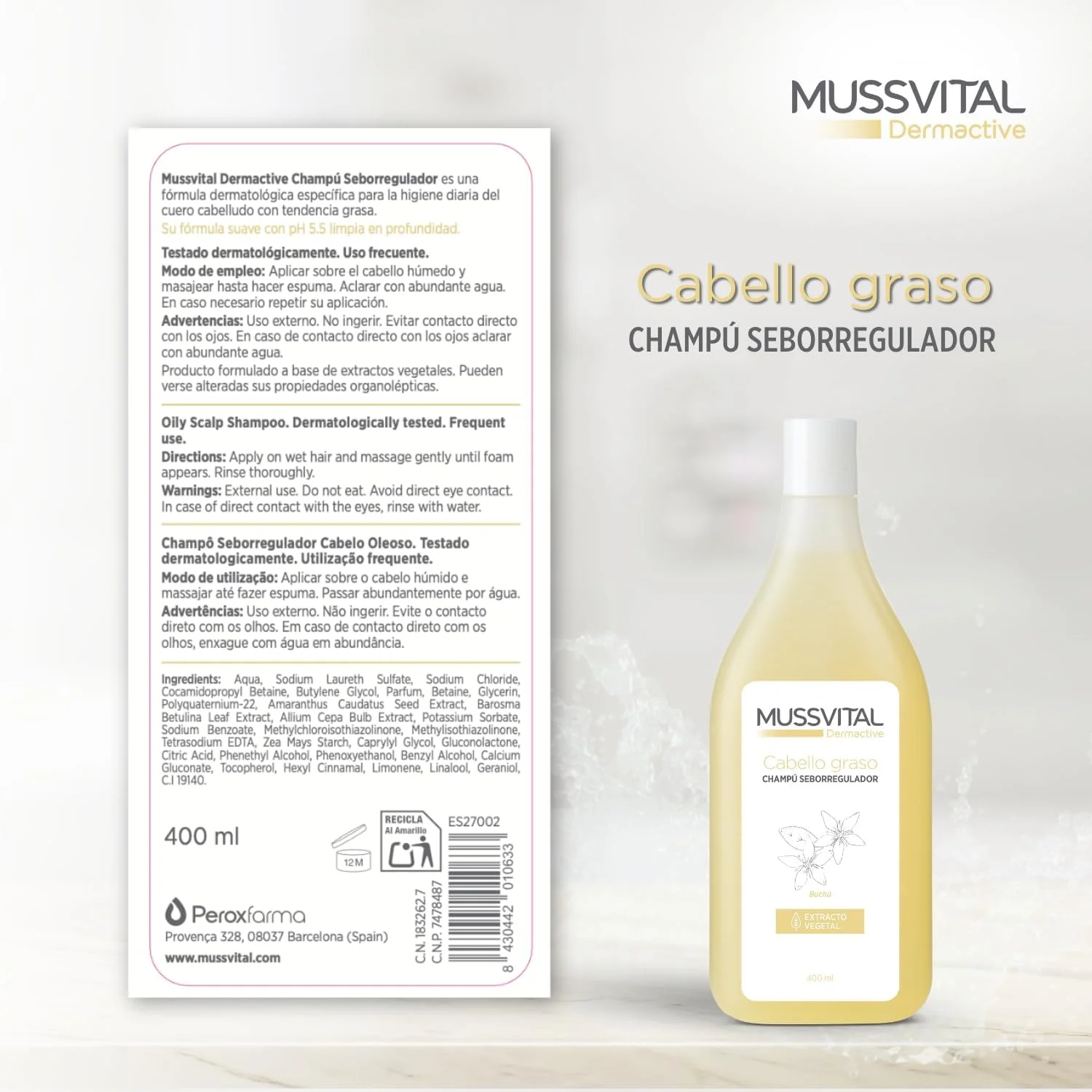 شامپو موسویتال درماکتیو برای موهای چرب، بوچو، 400 میلی لیتر