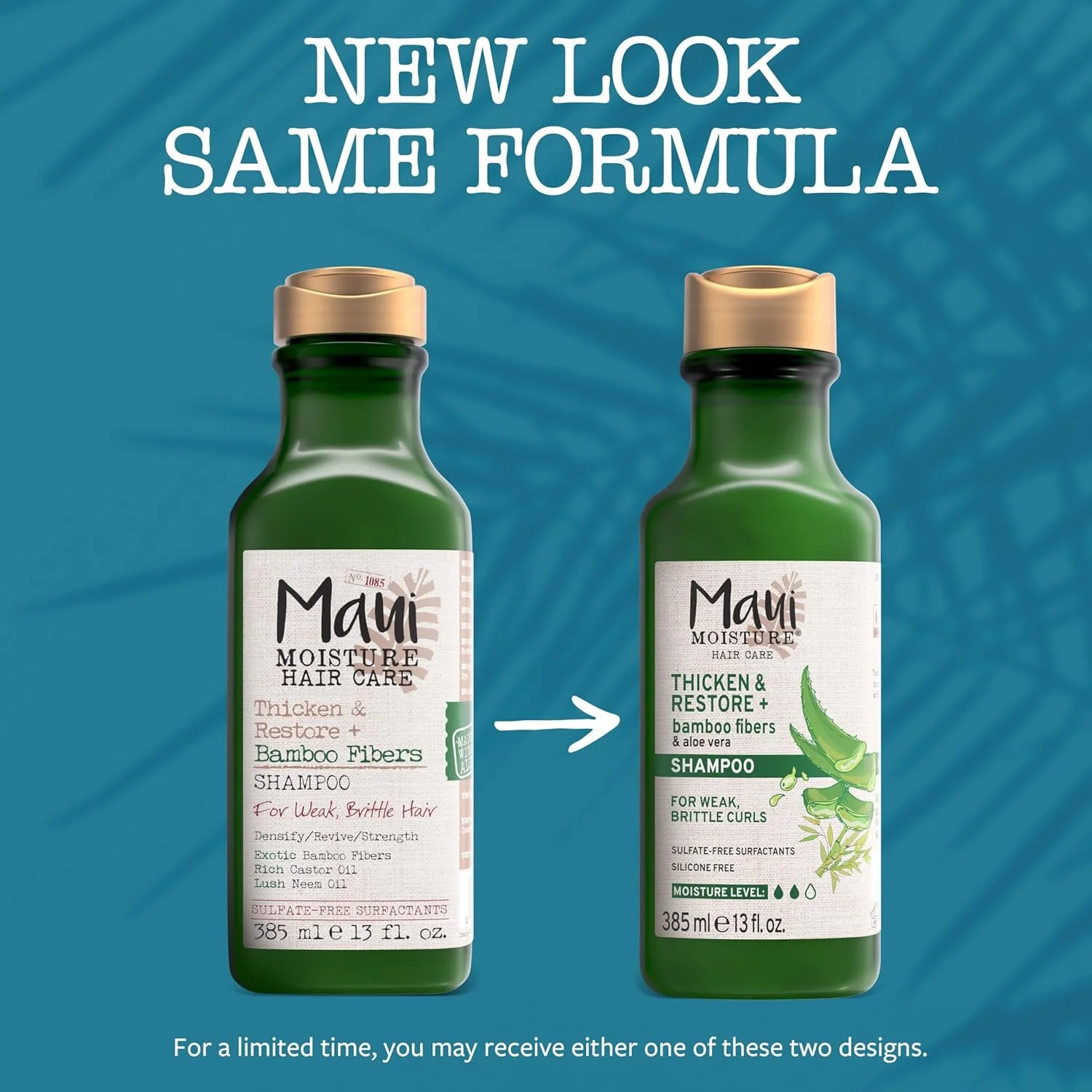 شامپو بدون سولفات ضخیم کننده و ترمیم کننده موی مائوئی مویسچر + فیبر بامبو، 384 میلی لیتر، کمک به نرم کردن موهای رنگ شده، طبیعی یا در حال تغییر، کمک به احیای موهای شکننده و خشک