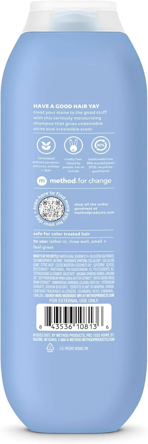 شامپو مرطوب کننده Method، تغذیه کننده ساده با رایحه شی باتر، نارگیل و شیر برنج، بدون پارابن و سولفات، 414 میلی لیتر (بسته 1 عددی)