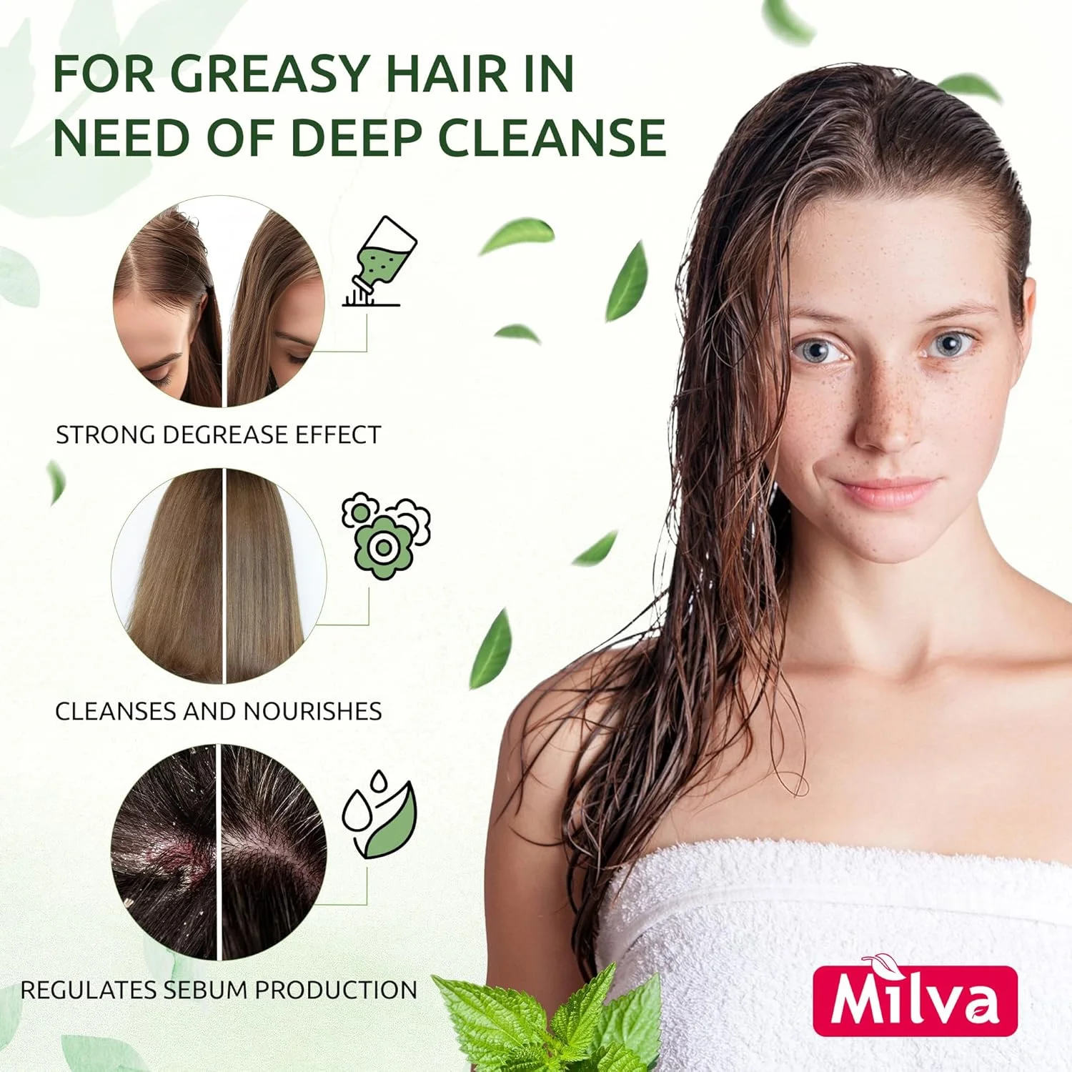 شامپو گزنه میلوا برای موهای چرب - شامپو 500 میلی لیتری ضد چربی مو، ضد شوره و پوست سر چرب، پاک کننده عمیق و حجم دهنده، طبیعی با عصاره گزنه، بدون سیلیکون و پارابن