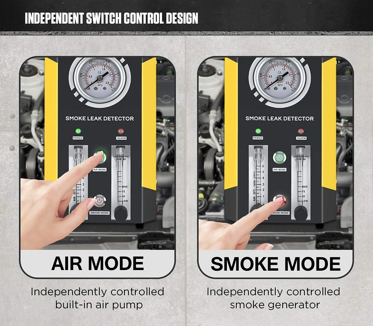 دستگاه تست دود خودرو AUTOOL، آشکارساز نشت دود EVAP، تستر تشخیصی نشت سوخت، تستر نشت سیستم لوله کشی خودرو در حالت دود/هوا، تستر نشت دود EVAP برای قایق خودرو 12 ولت با فلومتر